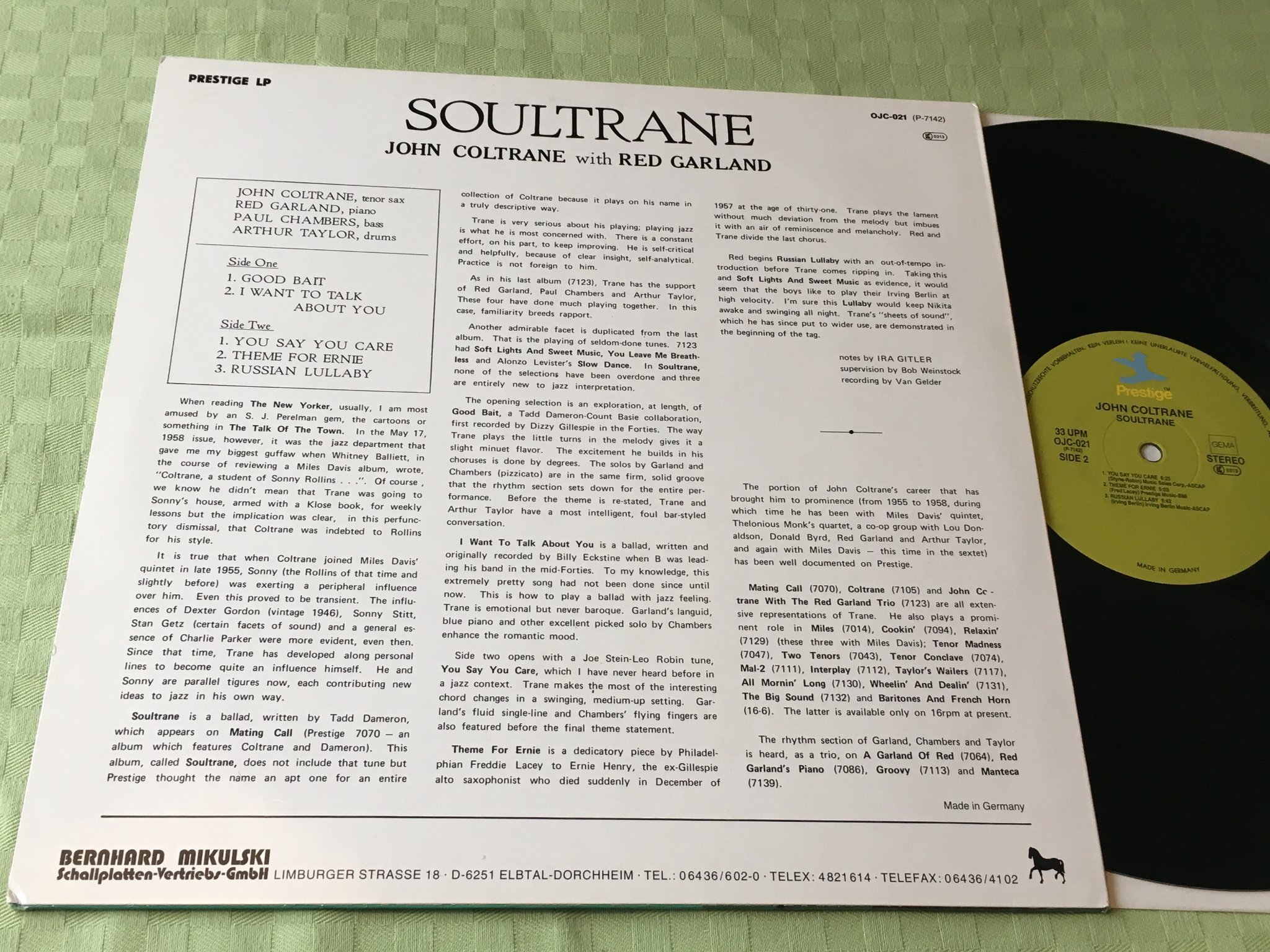 Omslagsbild för skivan JOHN COLTRANE soultrane LP re PRESTIGE OJC 021 
