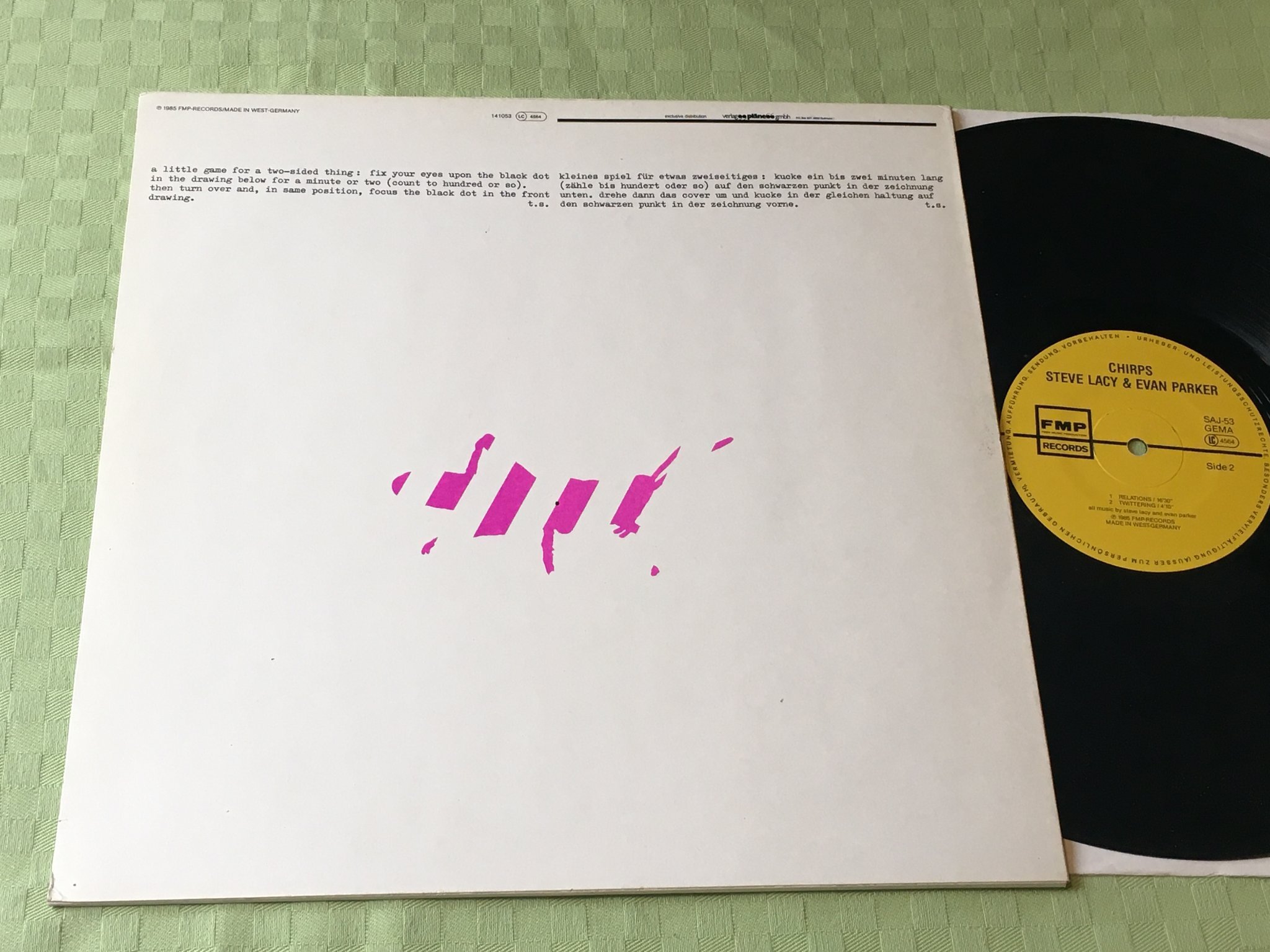 Omslagsbild för skivan STEVE LACY & EVAN PARKER chirps LP -86 Ger FMP SAJ-53 RARE!