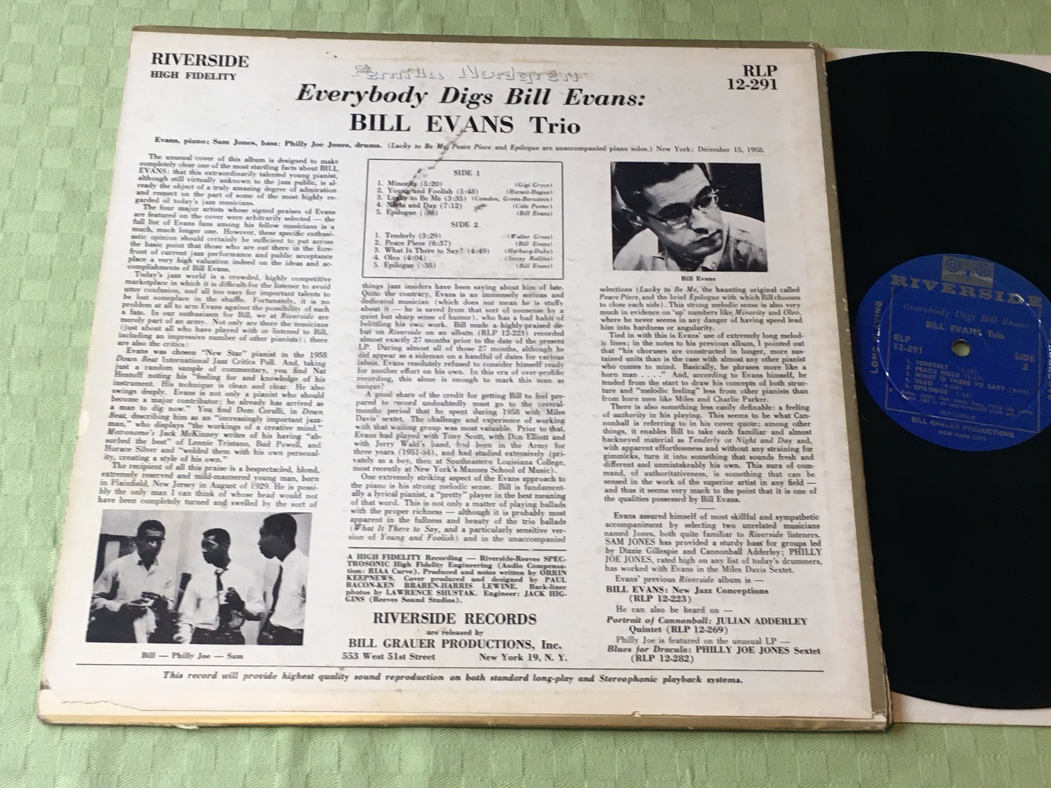 Omslagsbild för skivan BILL EVANS everybody digs LP -59 US RIVERSIDE RLP 12-291