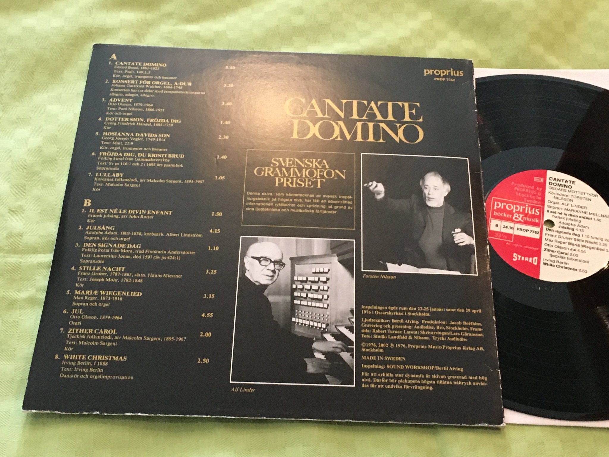 Omslagsbild för skivan CANTATE DOMINO LP -76/2002 Swe PROPRIUS PROP 7762 