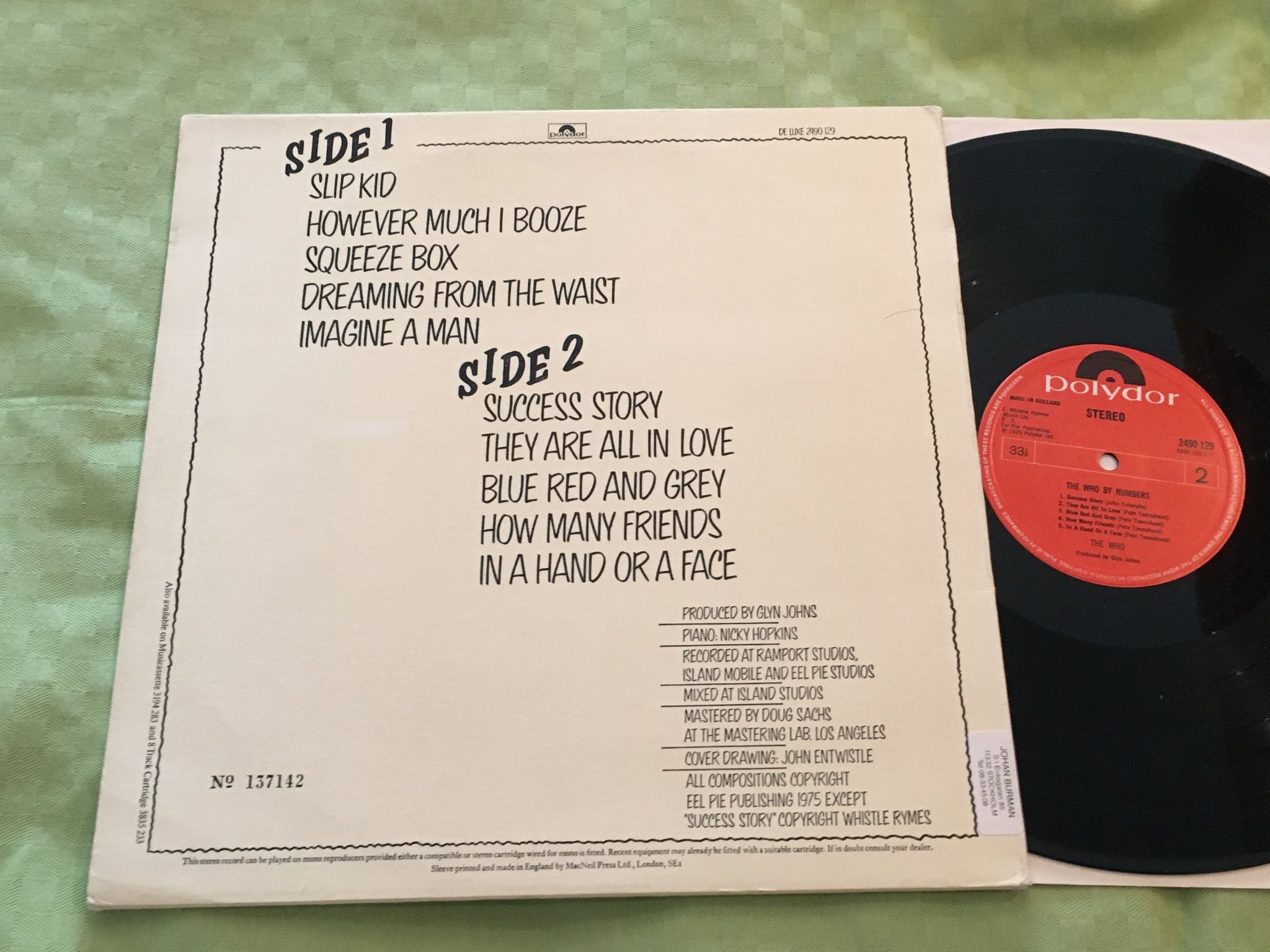 Omslagsbild för skivan THE WHO the who by numbers LP -75 Hol POLYDOR 2490129