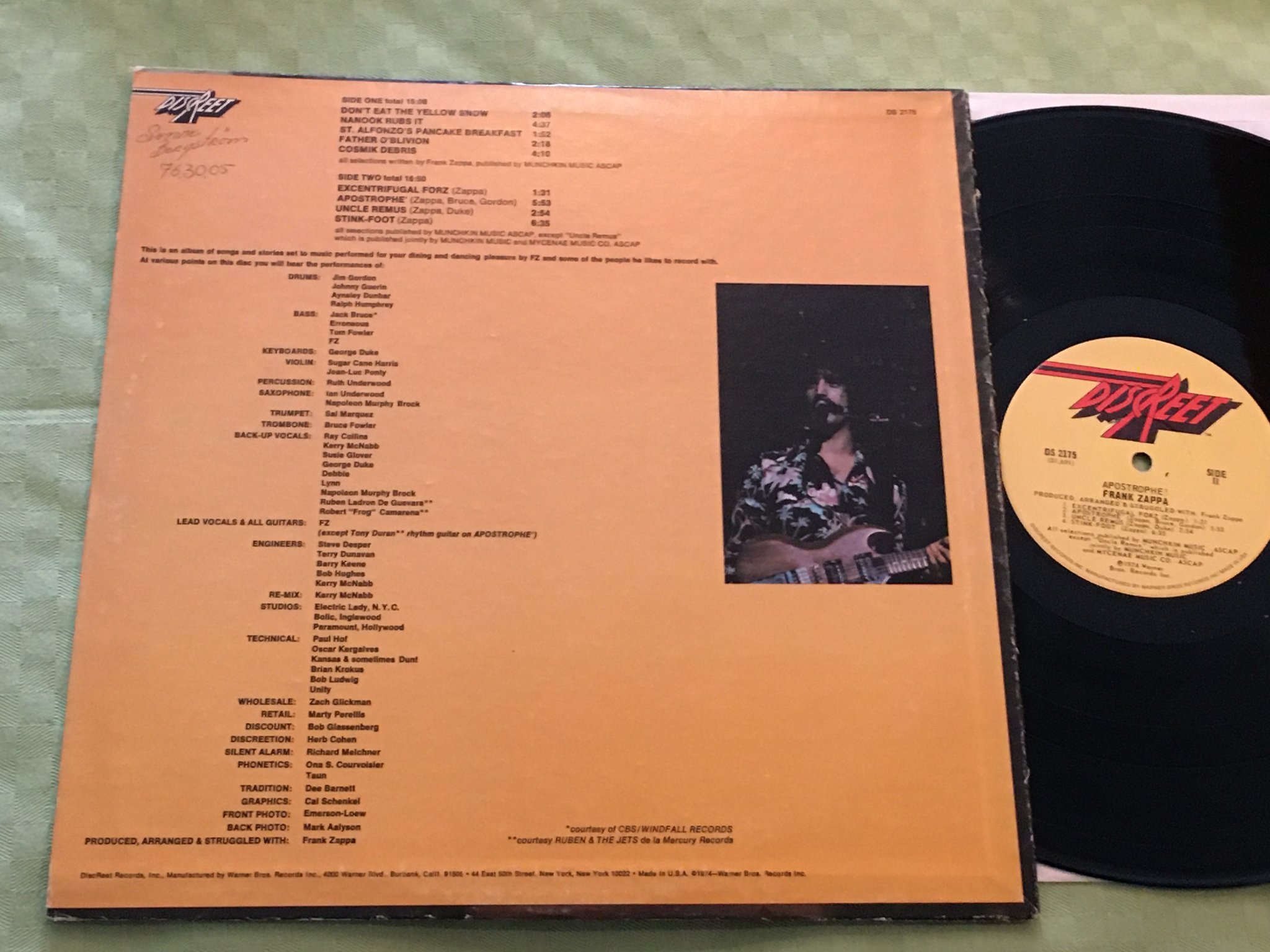 Omslagsbild för skivan FRANK ZAPPA apostrophe! LP -74 US DISCREET DS 2175