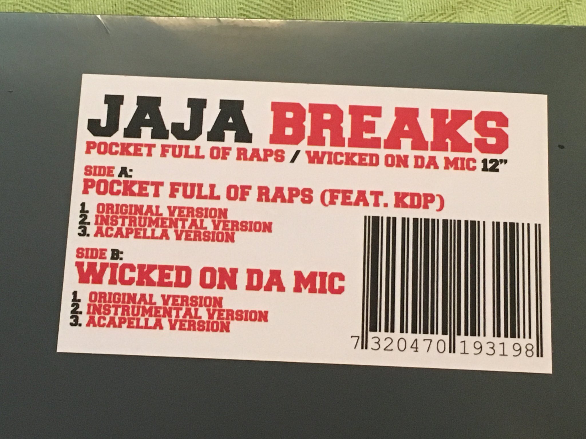 Omslagsbild för skivan JAJA BREAKS pocket full of raps 12" 2014 Swe LIMITED TO 100 COPIES rare!!!!