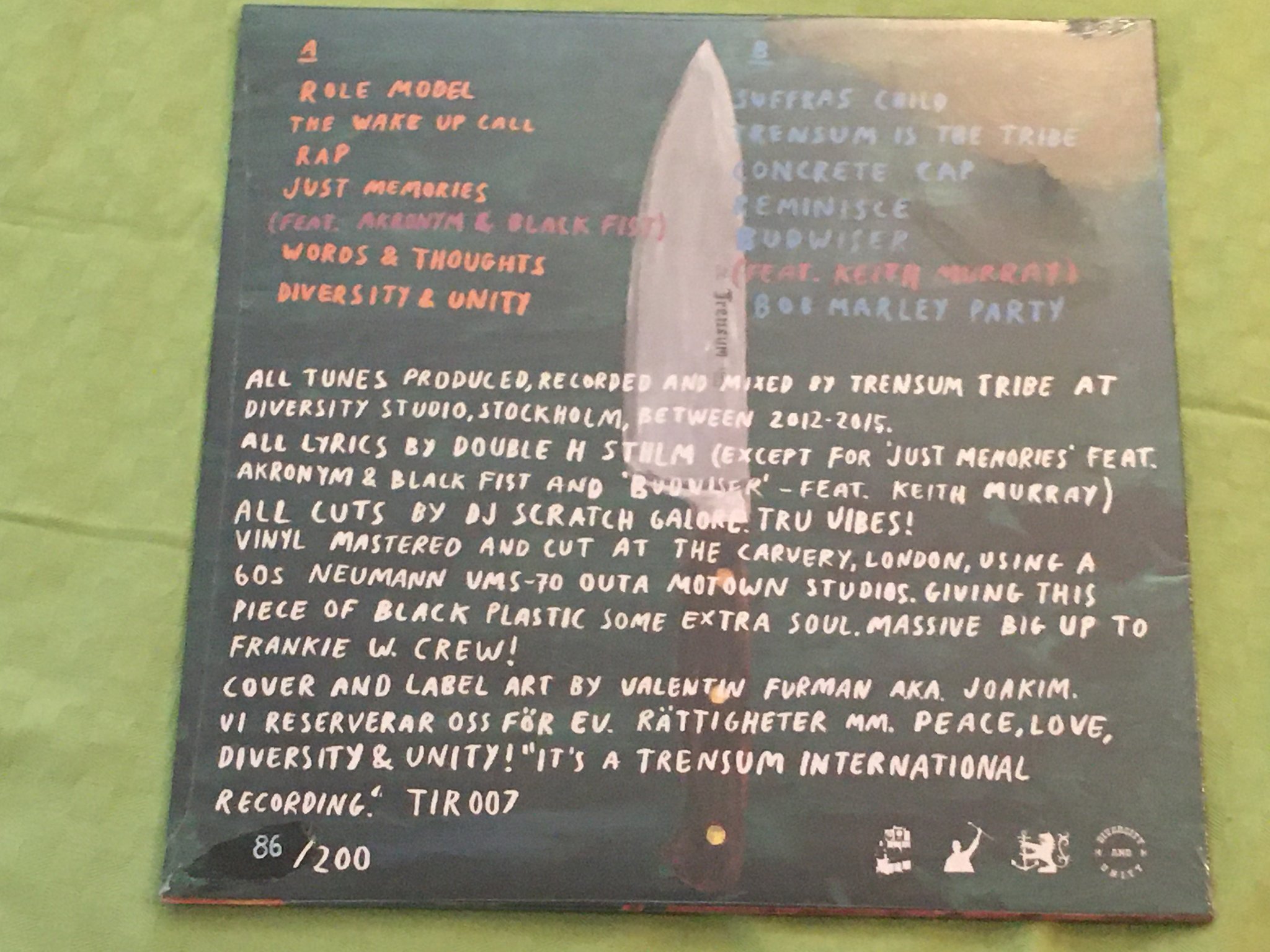 Omslagsbild för skivan TRENSUM TRIBE meets DOUBLE H LP 2016 Swe TIR 007 only 200 copies