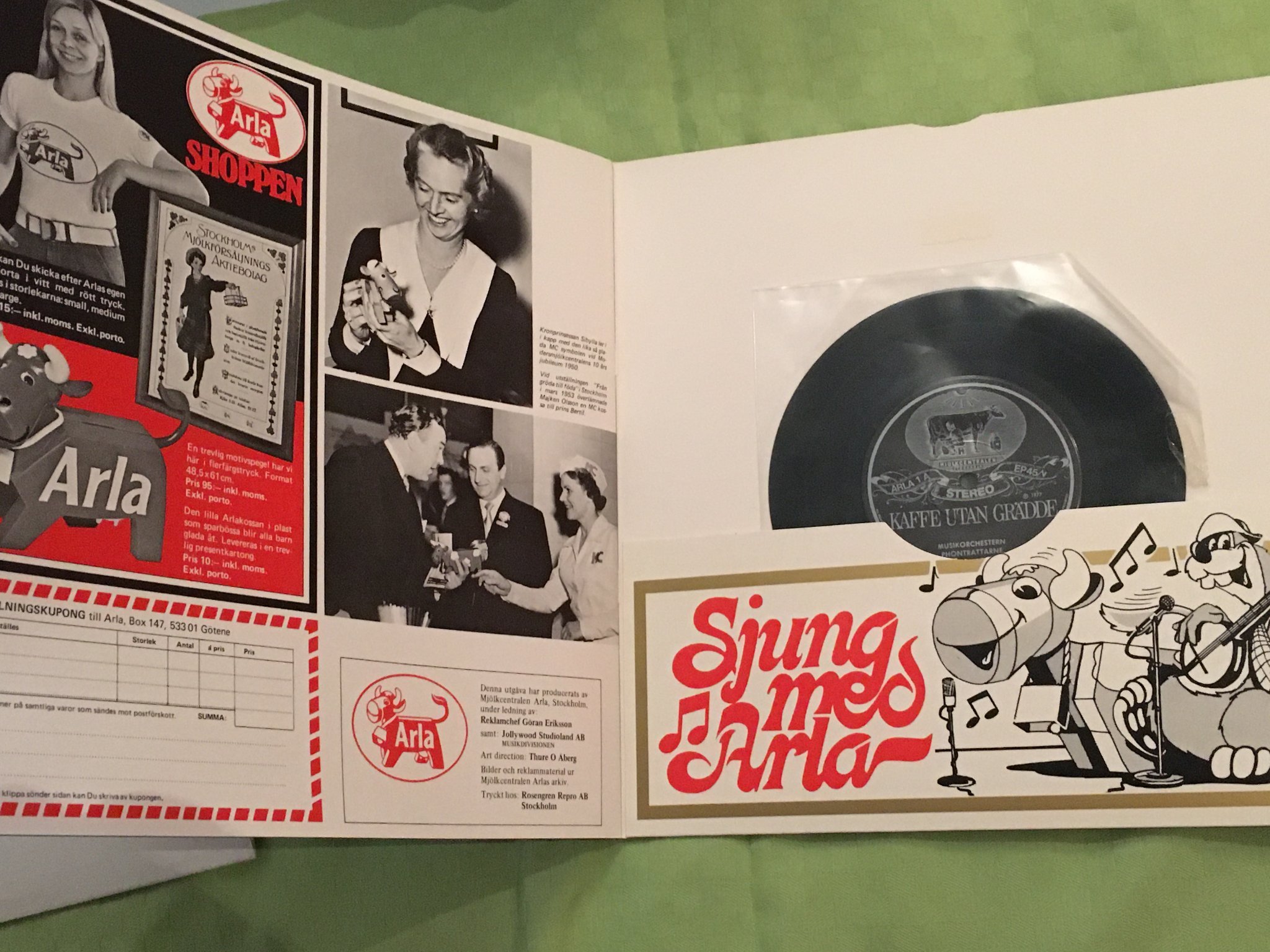 Omslagsbild för skivan Mjölkcentralen Kaffe Utan Grädde - Phontrattarne Arla singel + booklet REKLAM