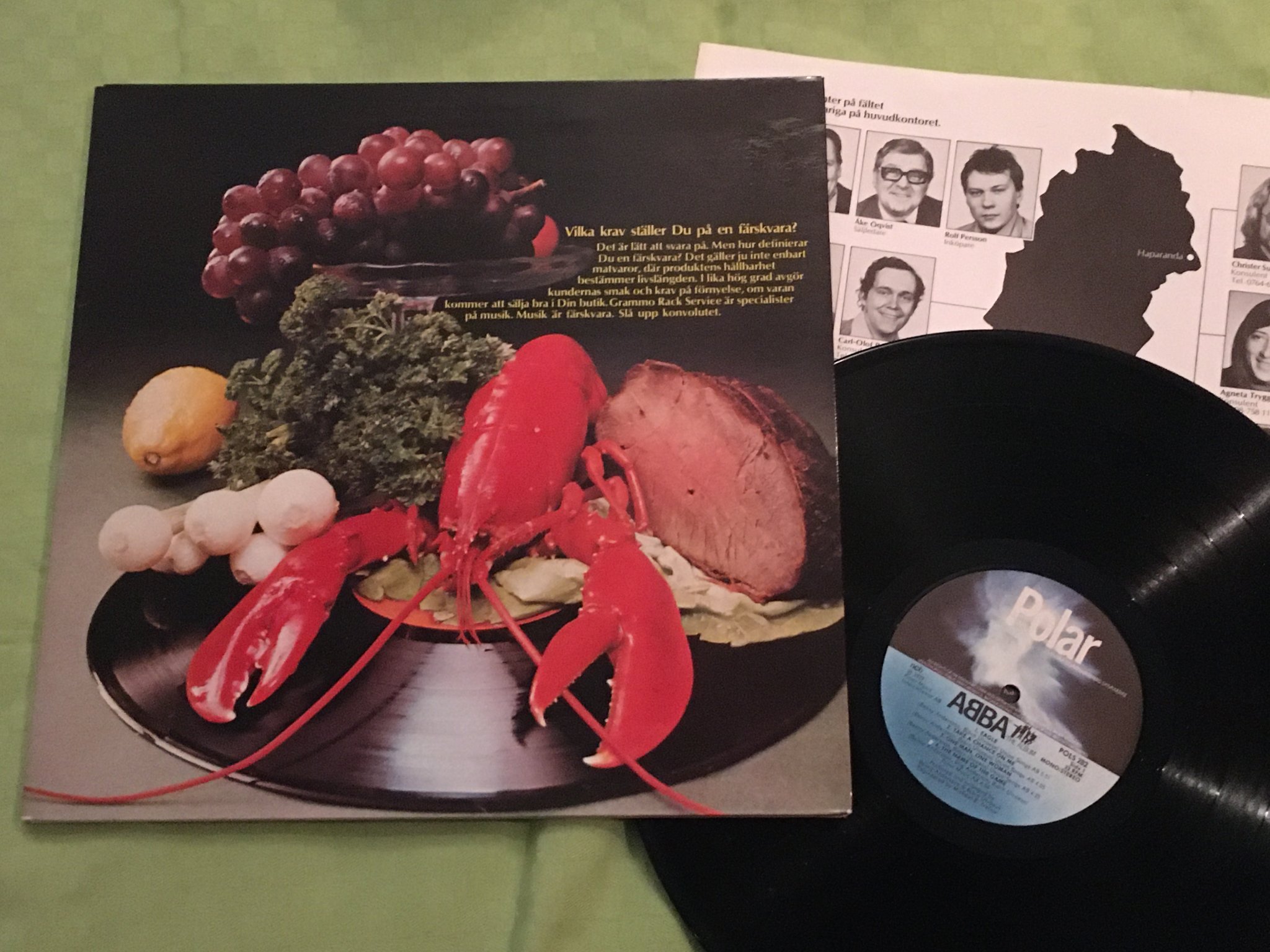 Omslagsbild för skivan REKLAM GATEFOLD för GRAMMO RACK SERVICE AB LP bild på ABBA i foldouten