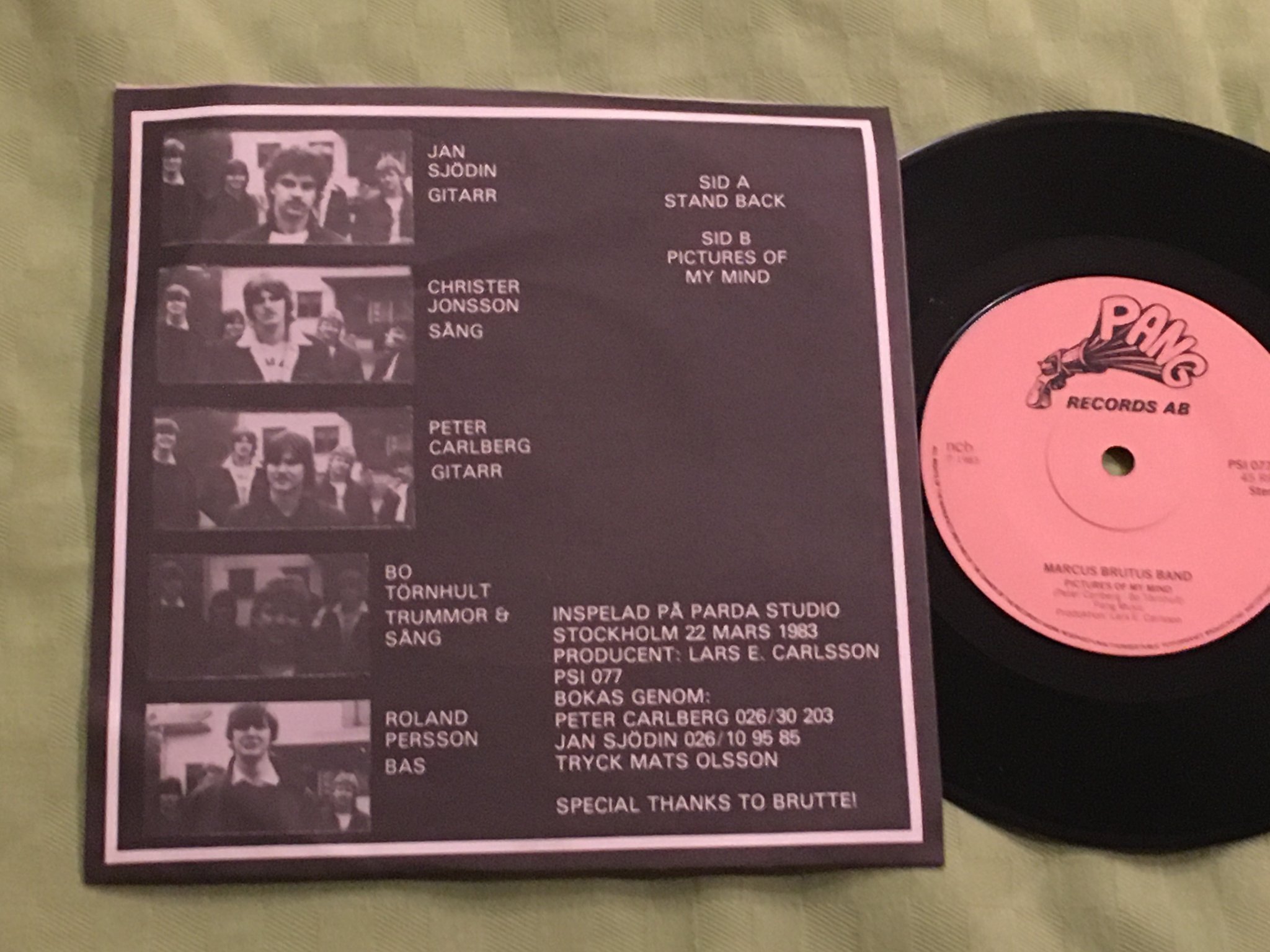 Omslagsbild för skivan MARCUS BRUTUS BAND stand back 7"single -83 very rare swedish metal 