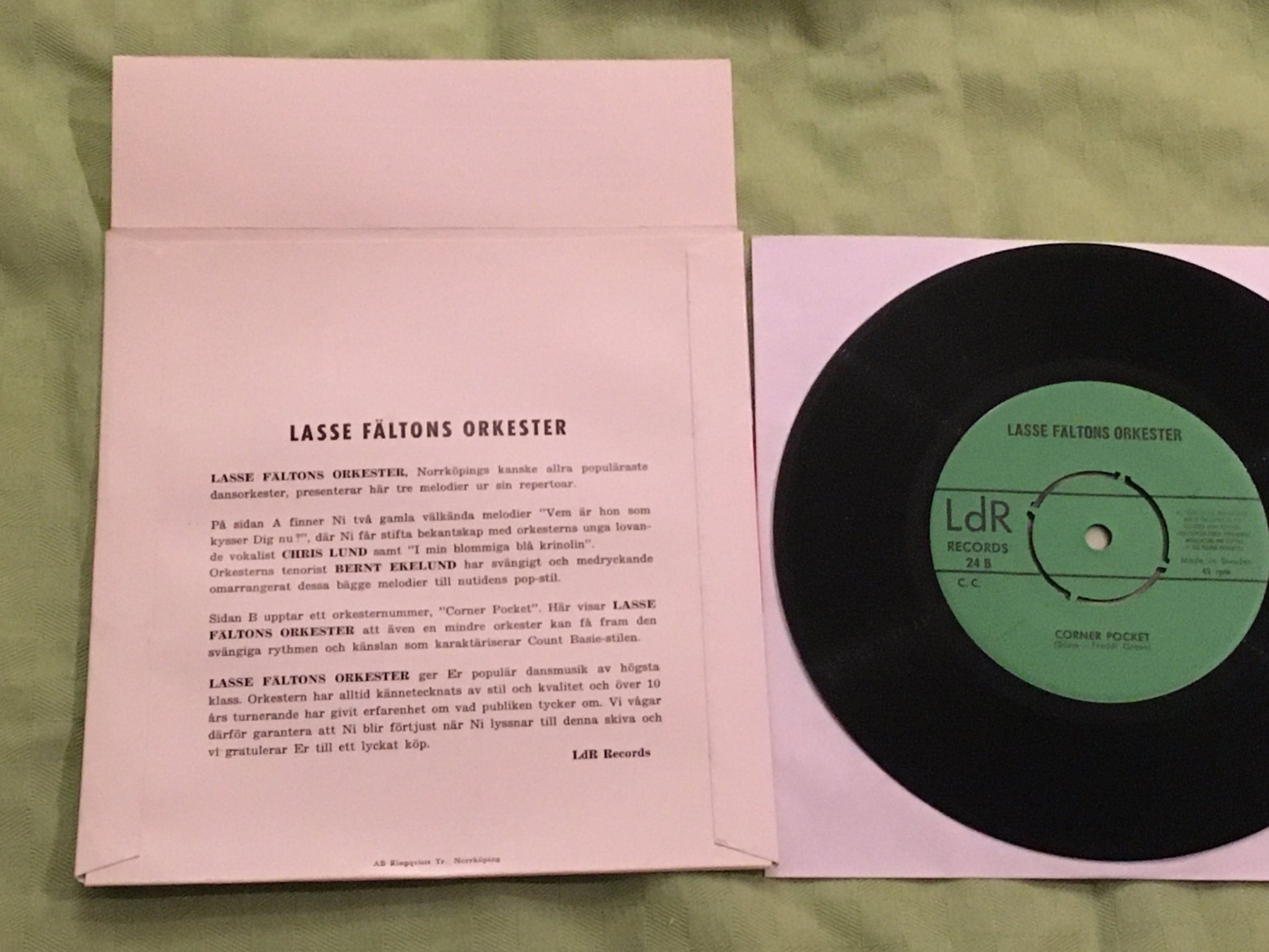 Omslagsbild för skivan LASSE FÄLTON med CHRIS LUND 45 Swe LDR 24 jazz corner RARITET!