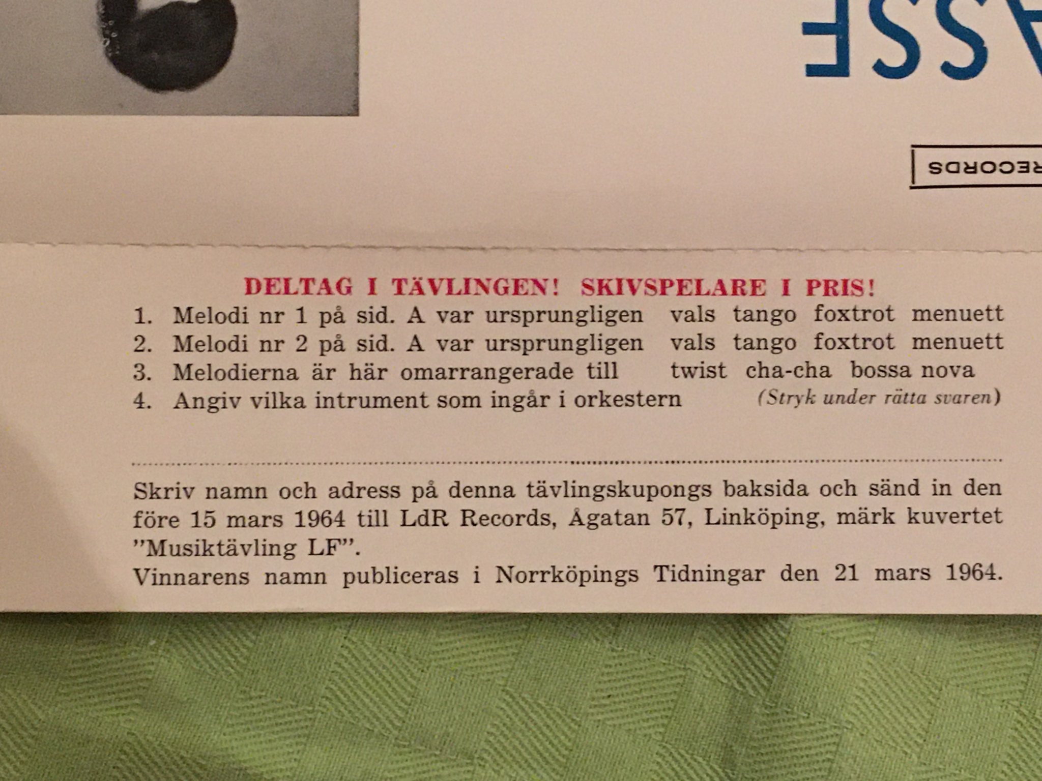 Omslagsbild för skivan LASSE FÄLTON med CHRIS LUND 45 Swe LDR 24 jazz corner RARITET!