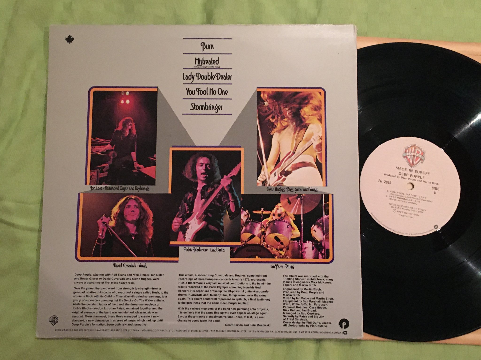 Omslagsbild för skivan DEEP PURPLE made in Europe LP --76 Can WARNER BROS PR 2995