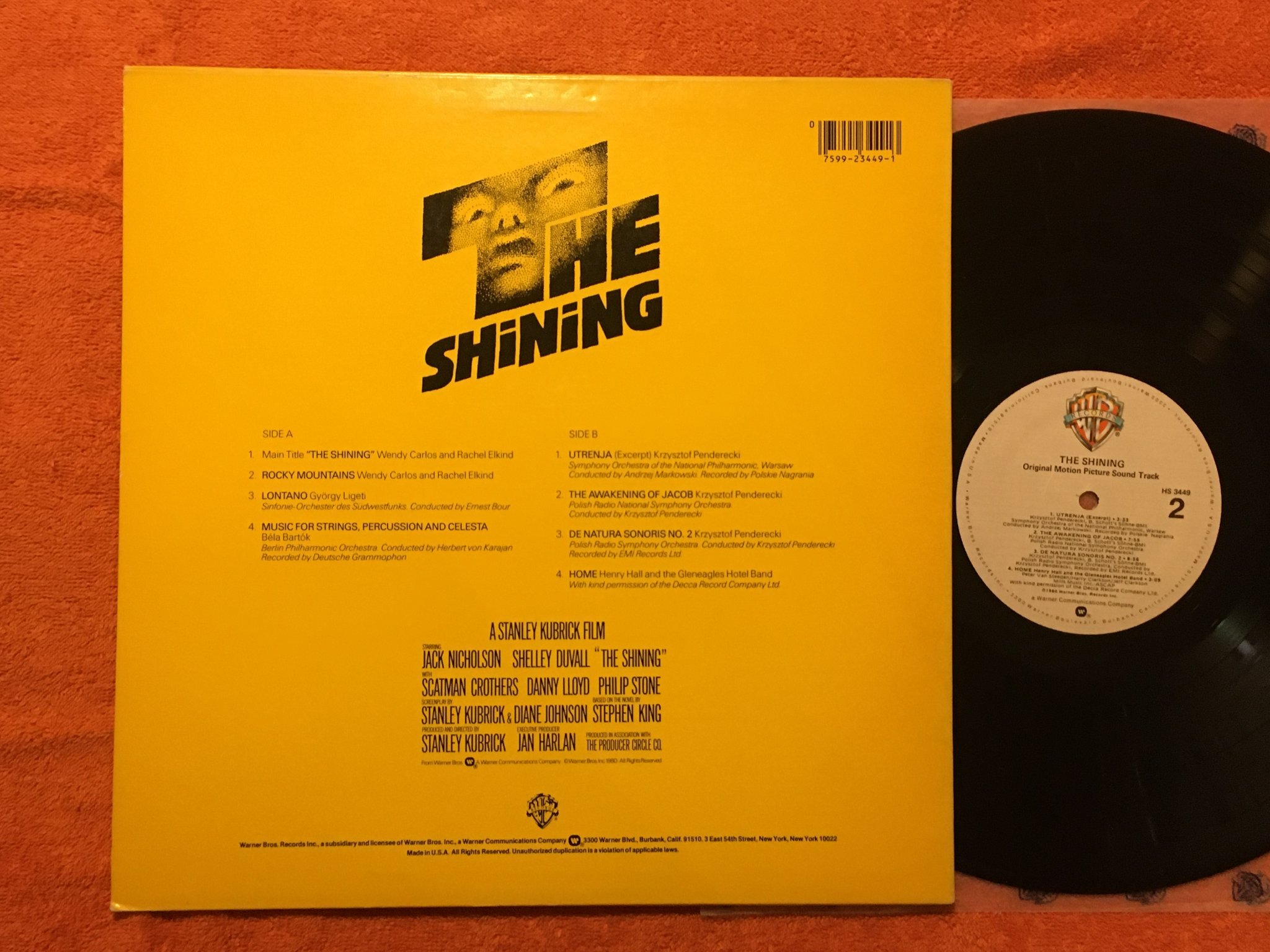 Omslagsbild för skivan THE SHINING soundtrack LP -80 WARNER BROS HS 3449 rare!