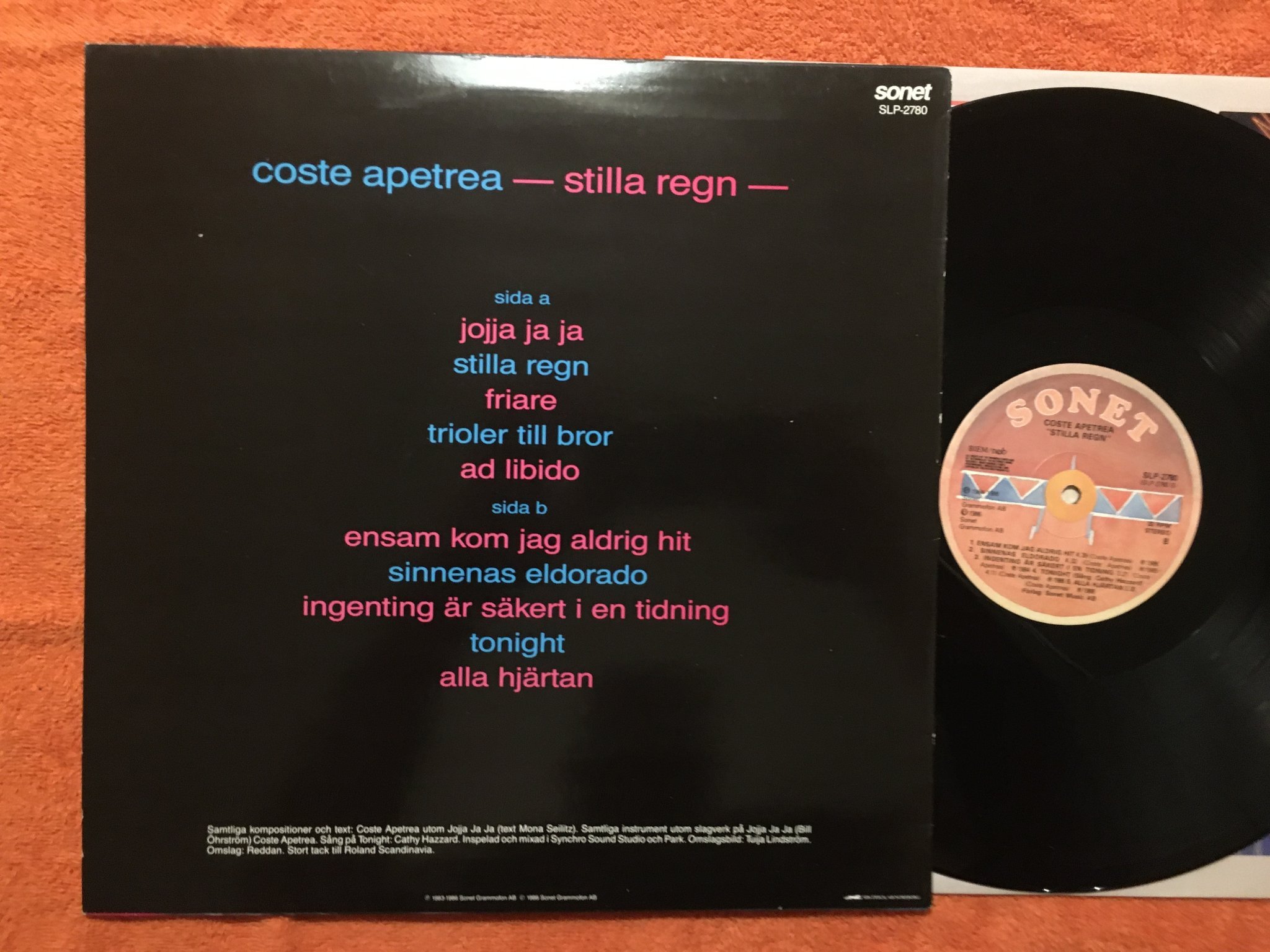 Omslagsbild för skivan COSTE APETREA stilla regn LP -86 SONET SLP 2780