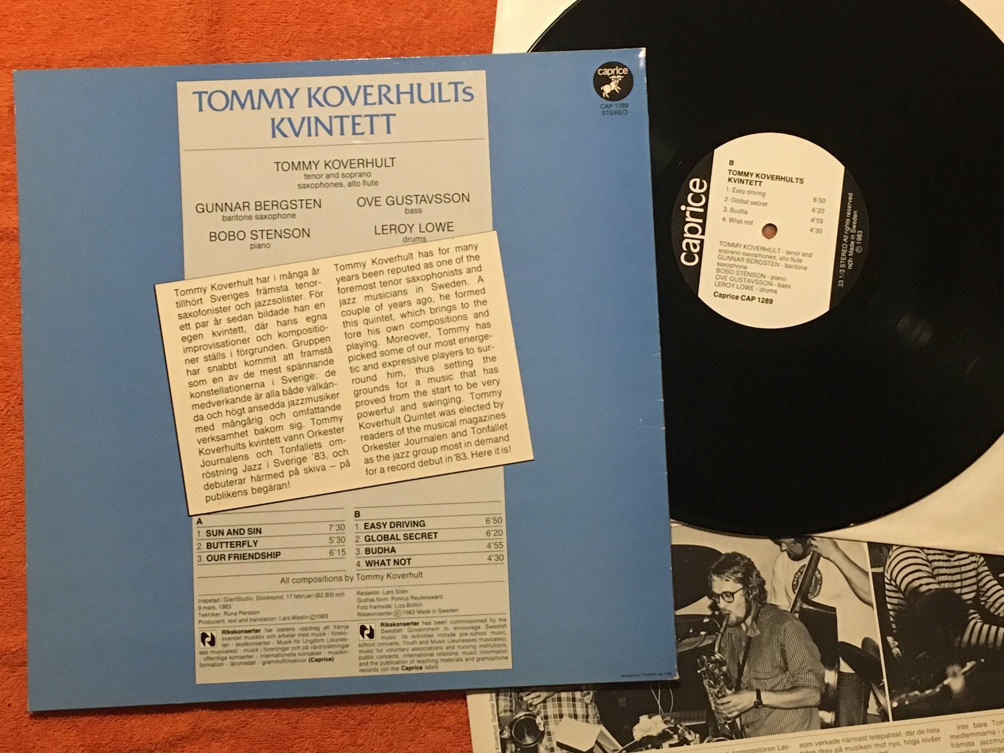 Omslagsbild för skivan TOMMY KOVERHULTS KVINTETT LP -83 Swe CAPRICE CAP 1289 toppen platta!!!