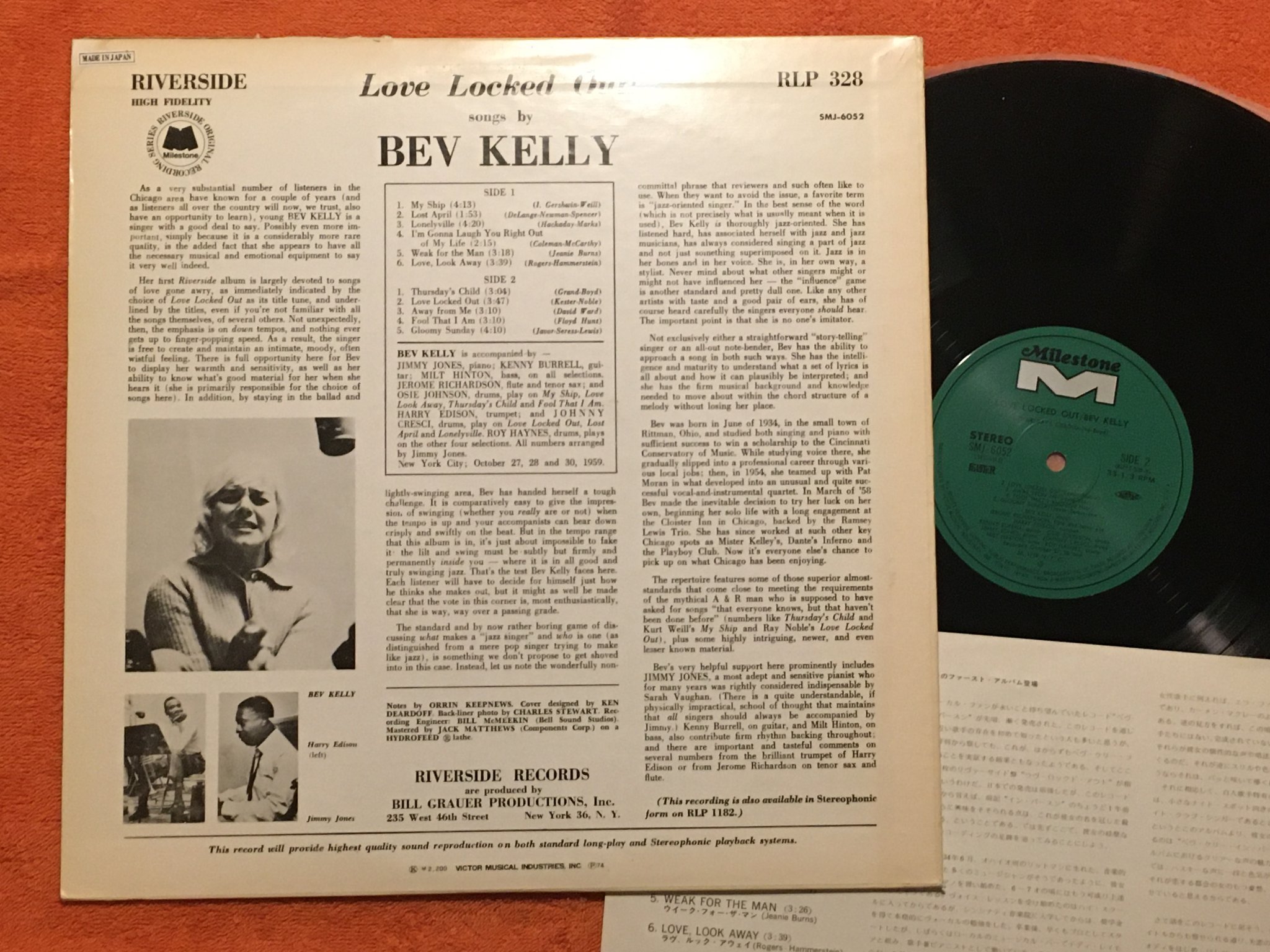 Omslagsbild för skivan BEV KELLY love locked out LP -74 Japan MILESTONE SMJ-6052