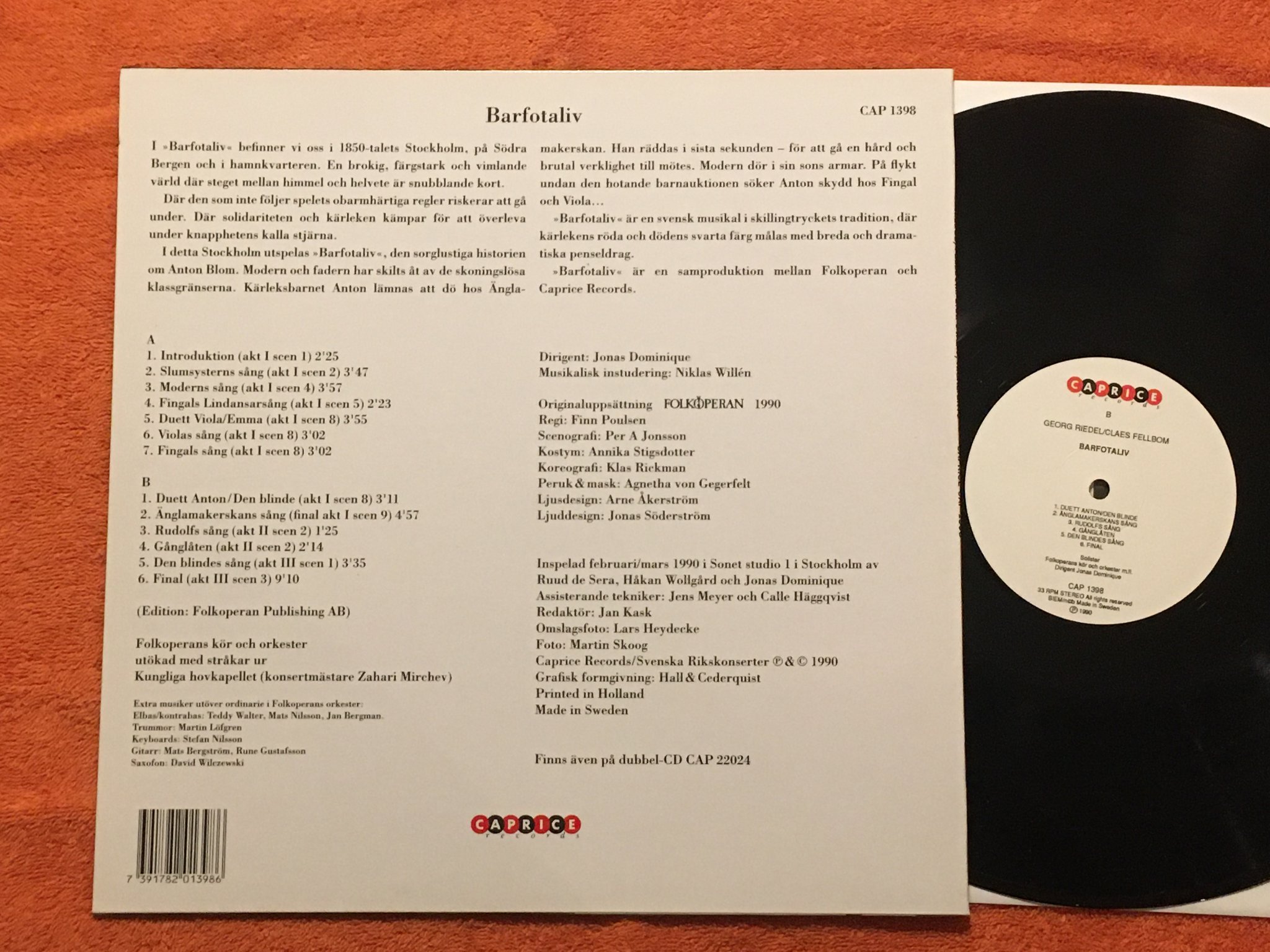 Omslagsbild för skivan GEORG RIEDEL / CLAES FELLBOM  barfota liv LP -90 Swe CAPRICE CAP 1398