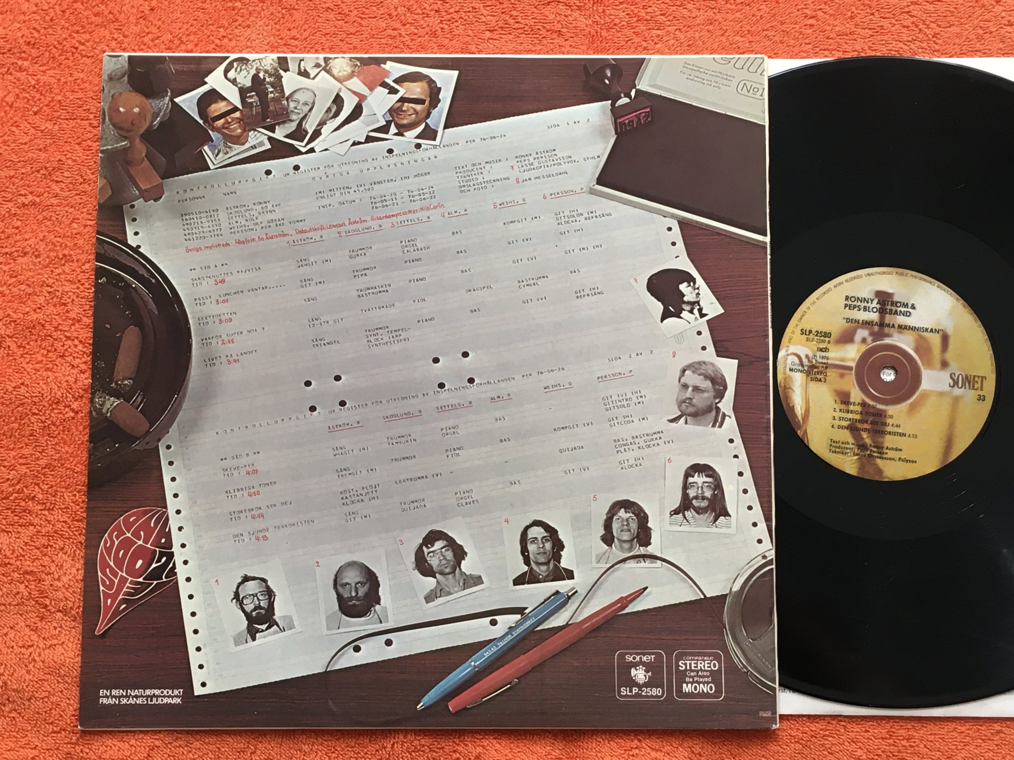 Omslagsbild för skivan RONNY ÅSTRÖM & PEPS BLODSBAND den ensamma människan LP -76 SONET SLP 2580