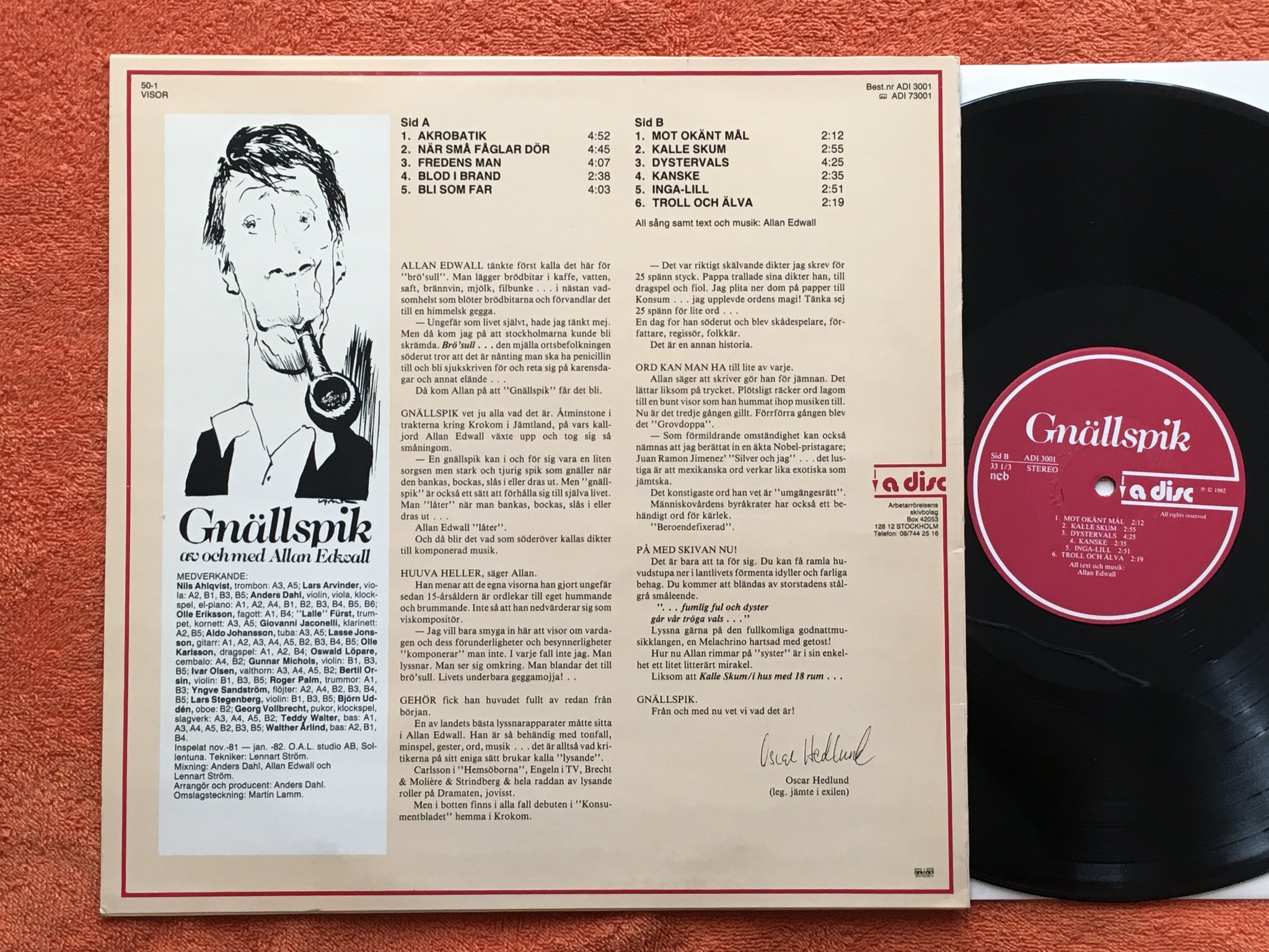 Omslagsbild för skivan ALLAN EDWALL gnällspik LP -82 Swe A DISC ASI 3001