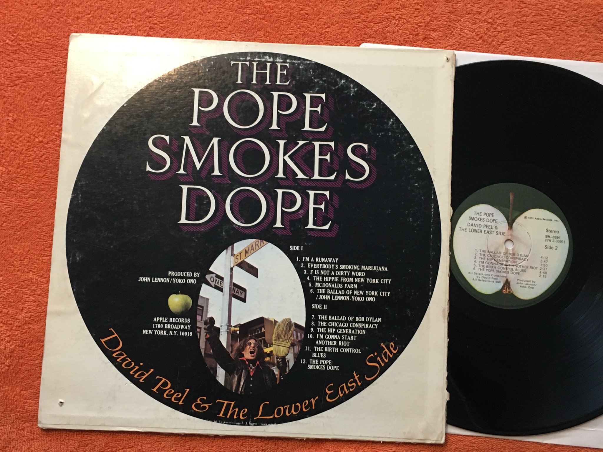 Omslagsbild för skivan DAVID PEEL the pope smokes dope LP -72 US APPLE SW 3391