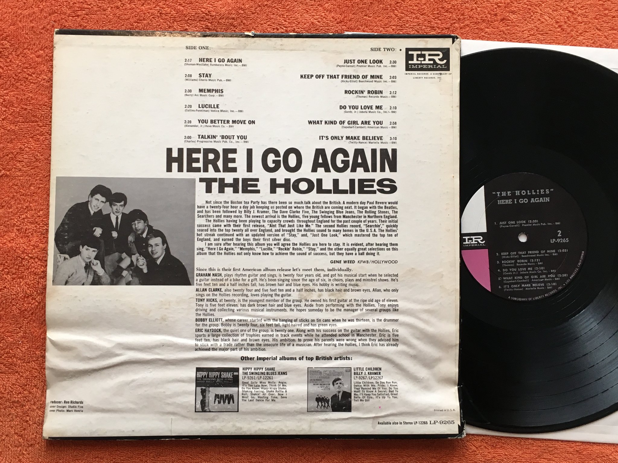 Omslagsbild för skivan THE HOLLIES here I go again LP -64 US IMPERIAL LP-12265 svår!