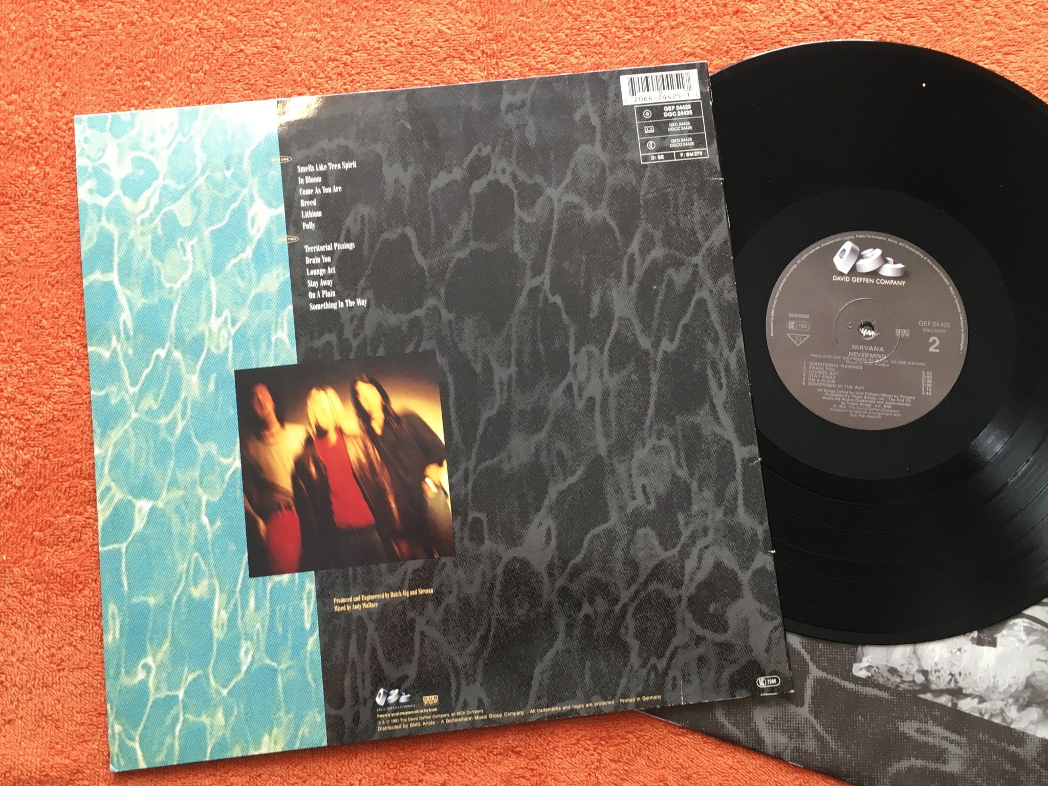 Omslagsbild för skivan NIRVANA nevermind LP -91 DAVID GEFFEN COMPANY GEF 24425