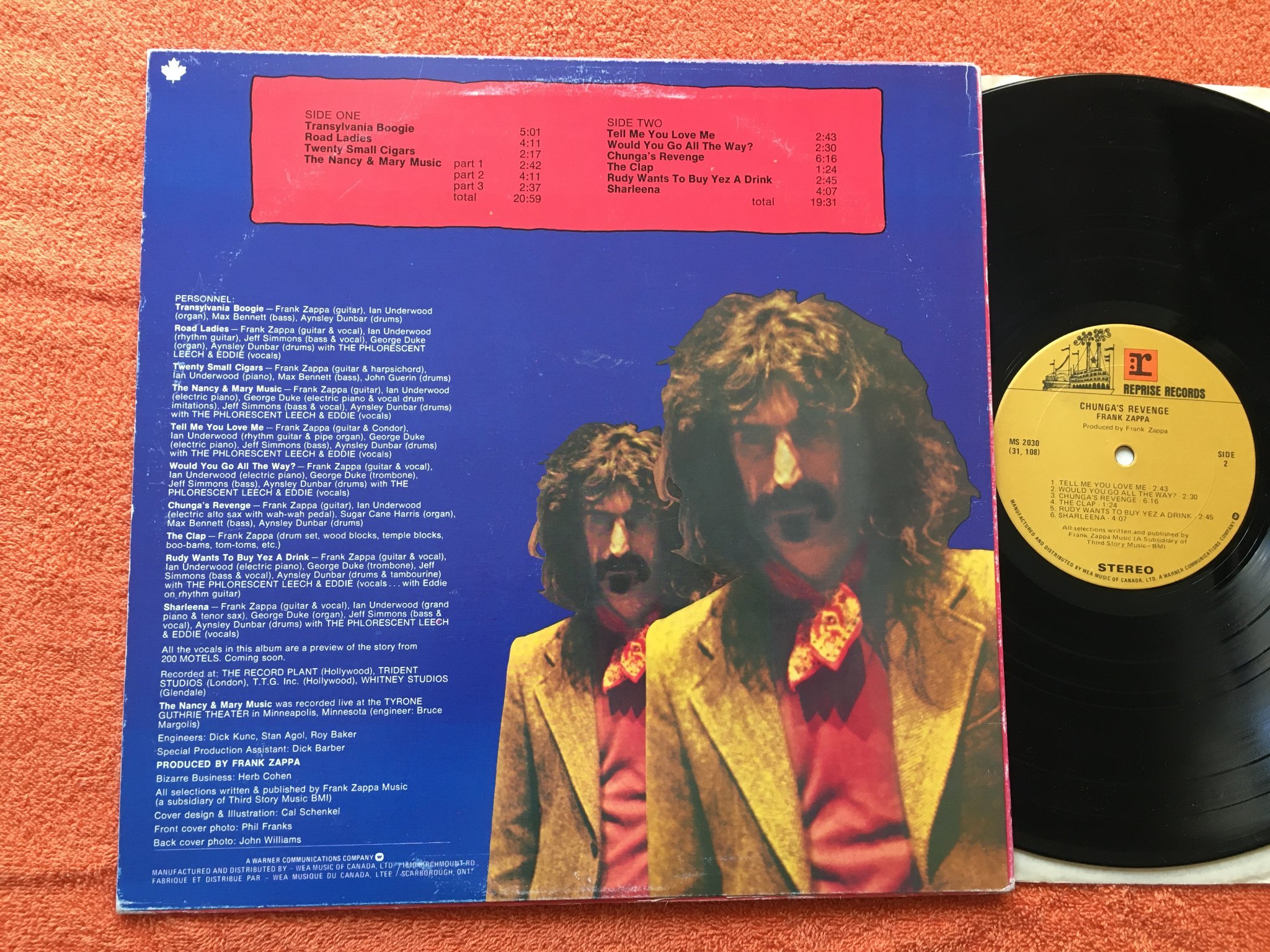 Omslagsbild för skivan FRANK ZAPPA chunga's revenge LP -70 re CAN. reprise ms 2030