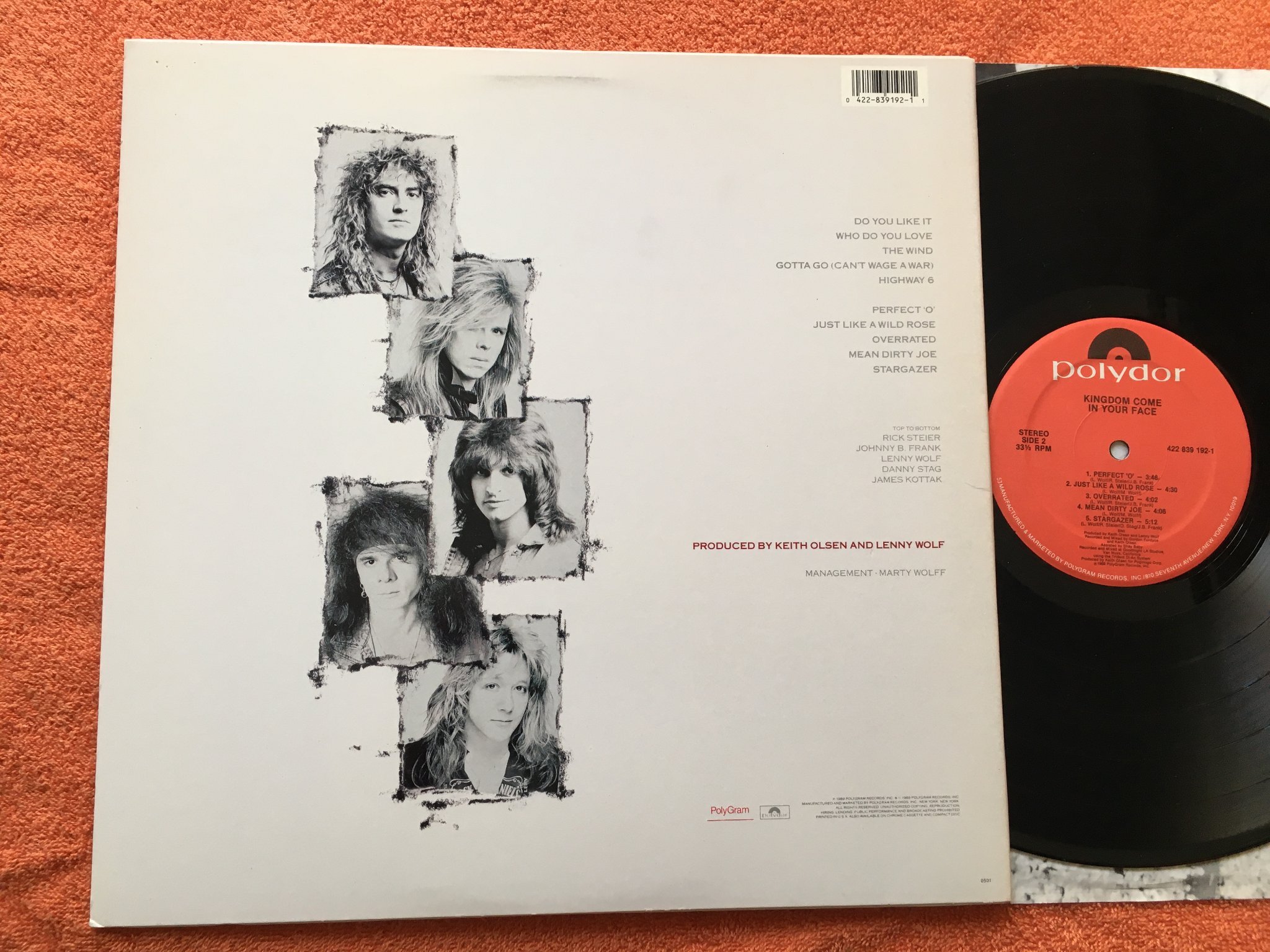 Omslagsbild för skivan KINGDOM COME In Your Face LP -89 US polydor 839192-1