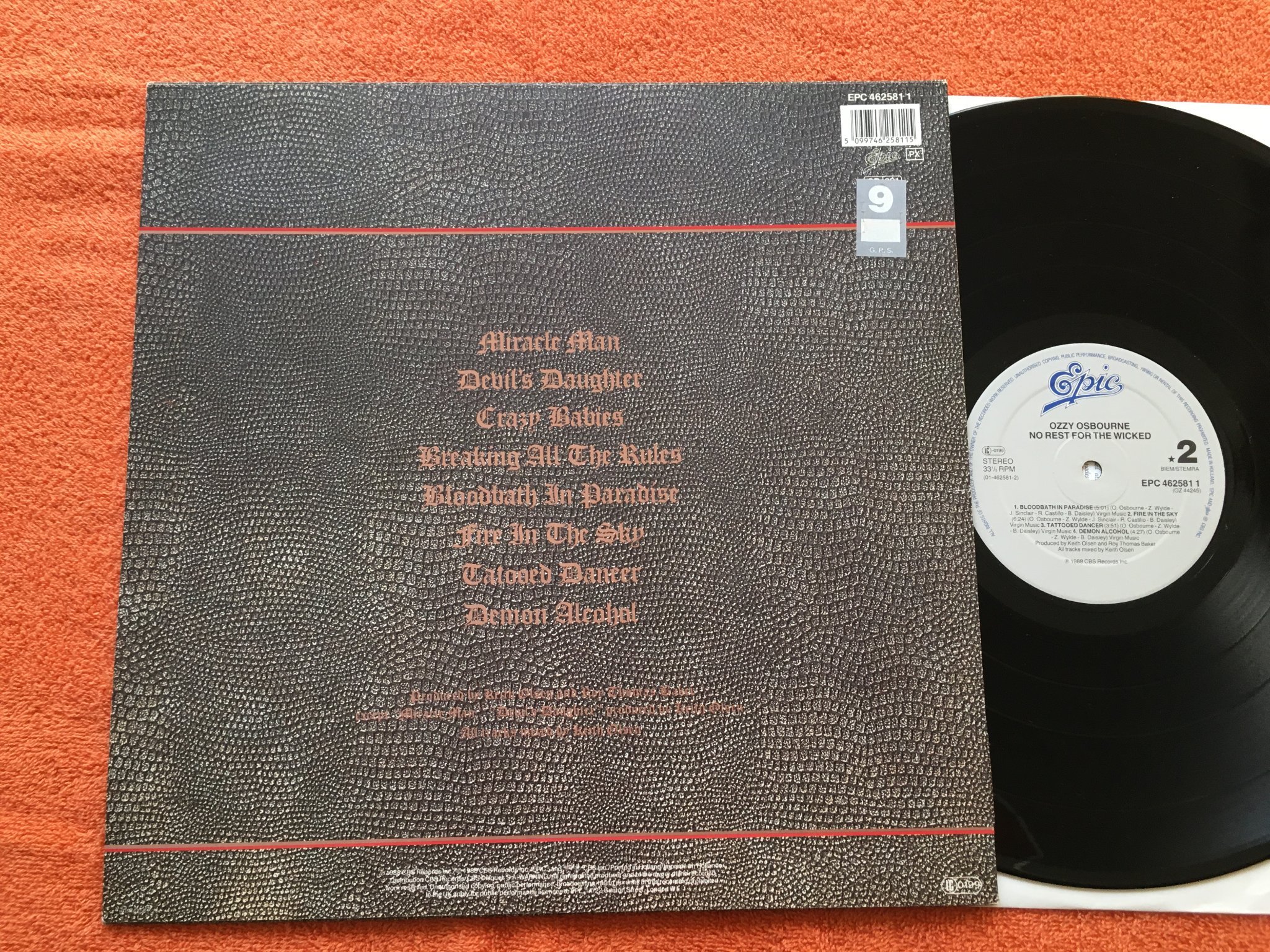 Omslagsbild för skivan OZZY OSBOURNE no rest in the wicked LP -88 Hol EPC 4625811