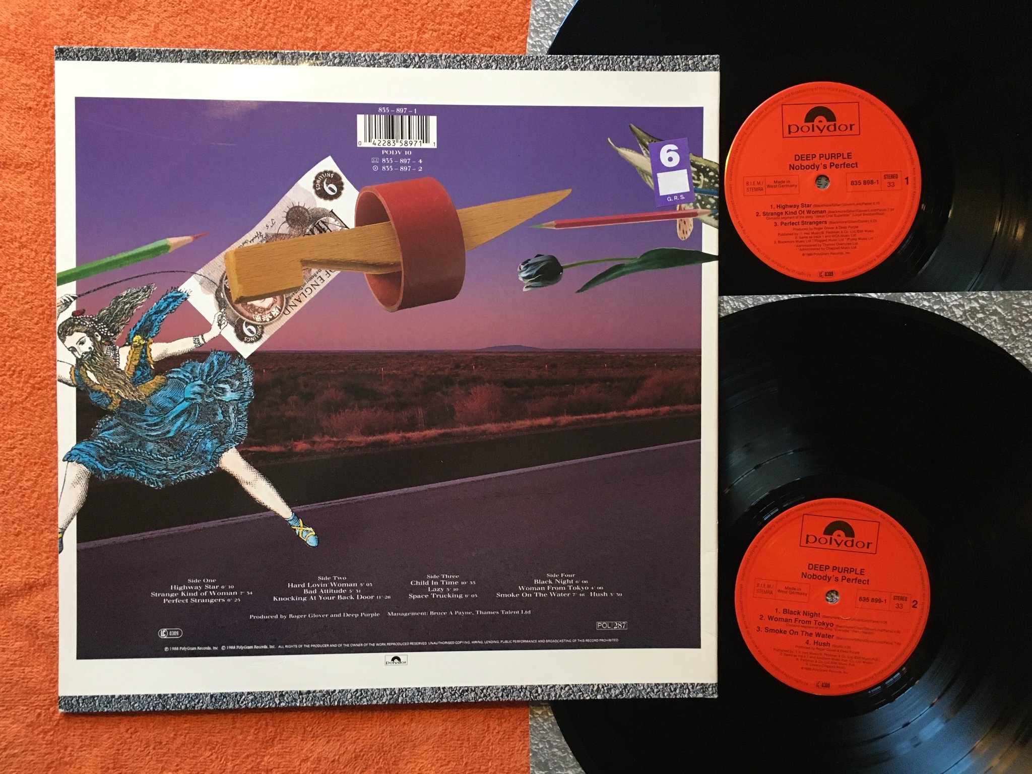 Omslagsbild för skivan DEEP PURPLE nobody's perfect 2xLP -88 Ger POLYDOR 835898-1 