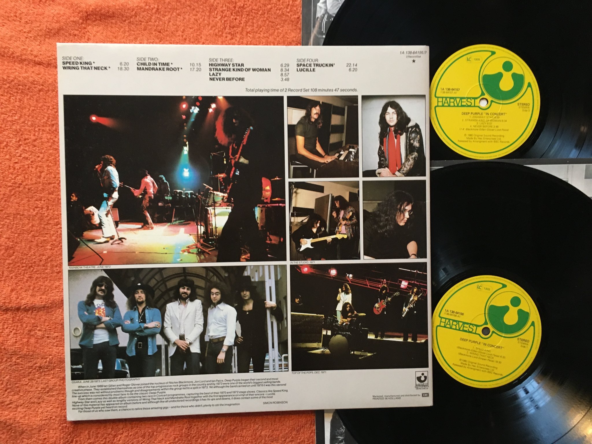 Omslagsbild för skivan DEEP PURPLE in concert 2xLP -80 HARVEST 1A 138-64157