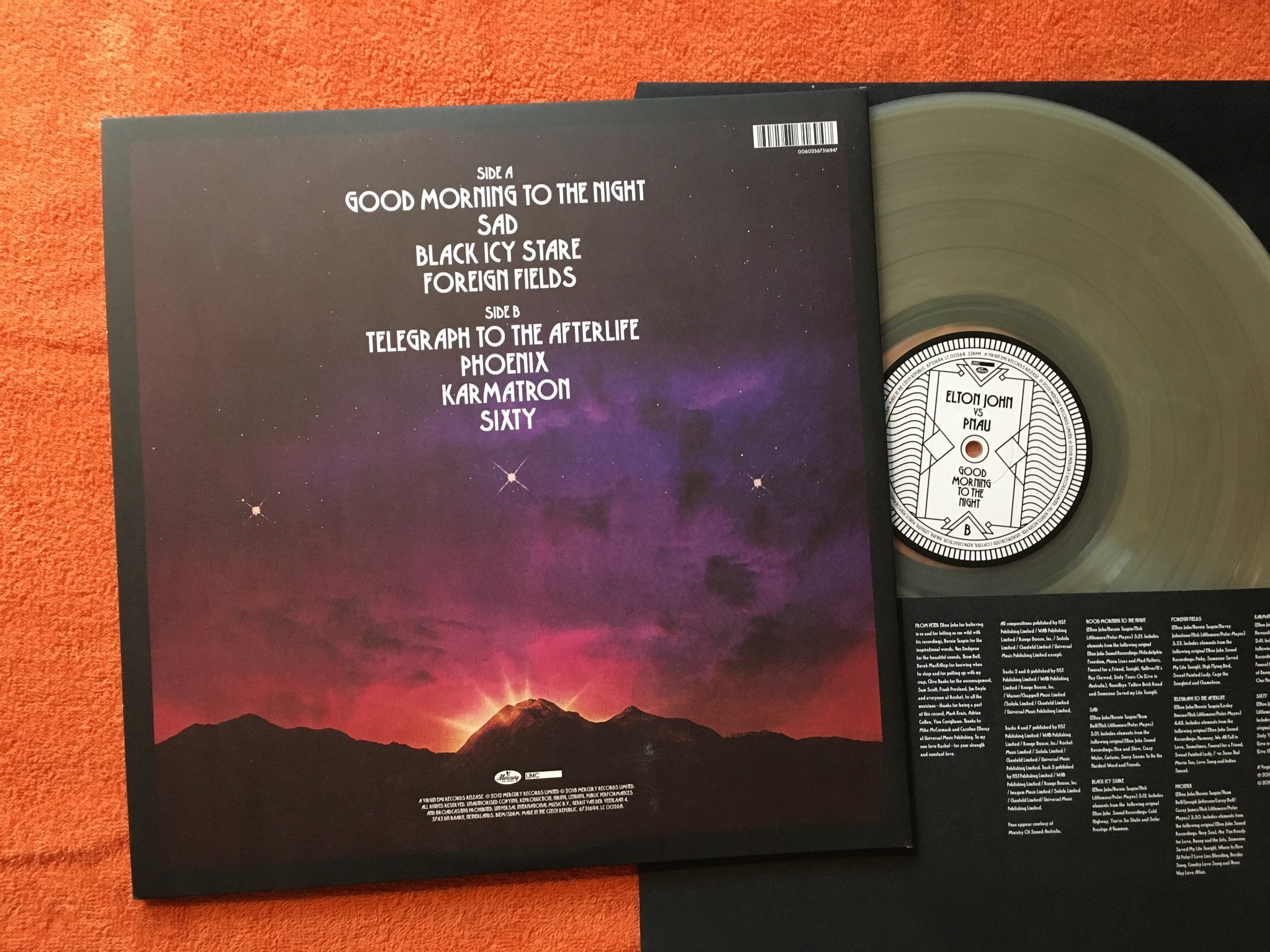 Omslagsbild för skivan ELTON JOHN vs PNAU Good Morning To The Night LP 2018 clear vinyl 6731694