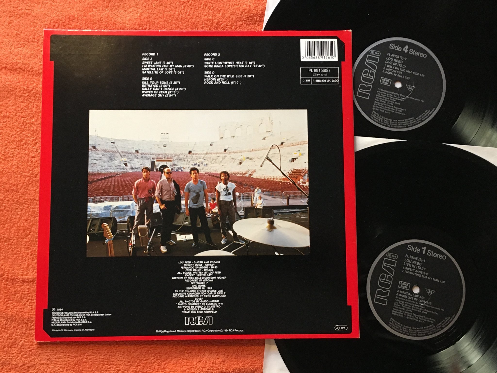 Omslagsbild för skivan LOU REED Live In Italy 2xLP -84 RCA PL 8915