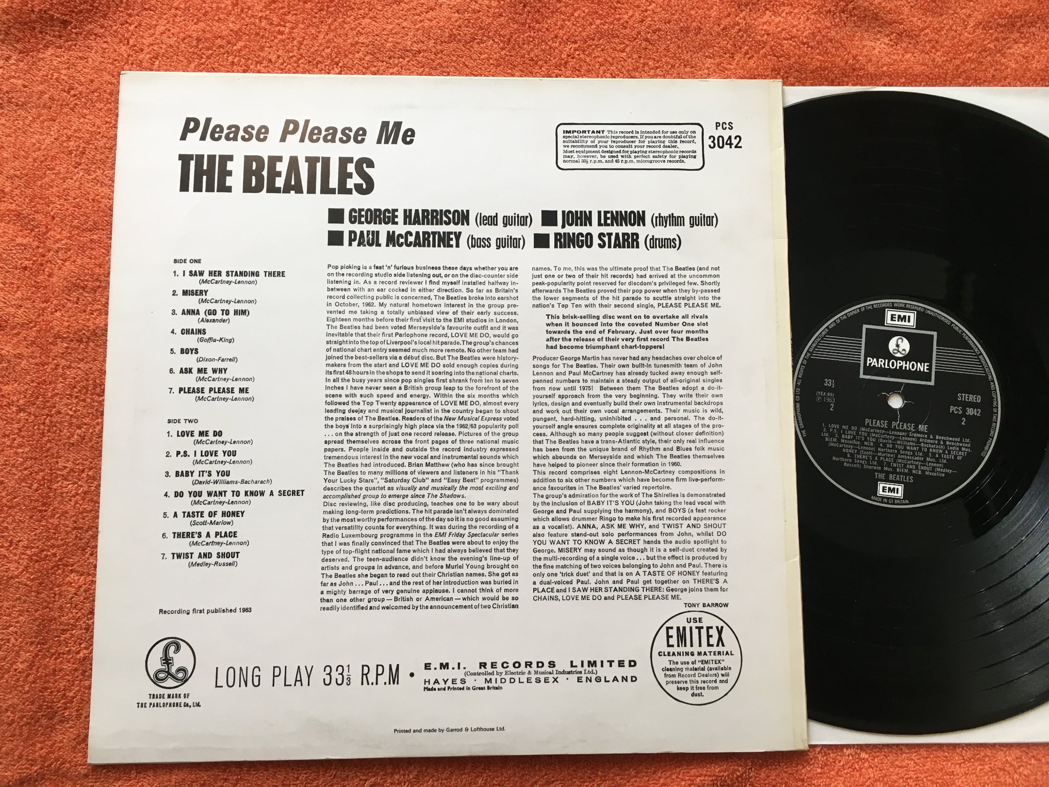 Omslagsbild för skivan THE BEATLES please, please me LP UK EMI/PARLOPHONE PCS 3042