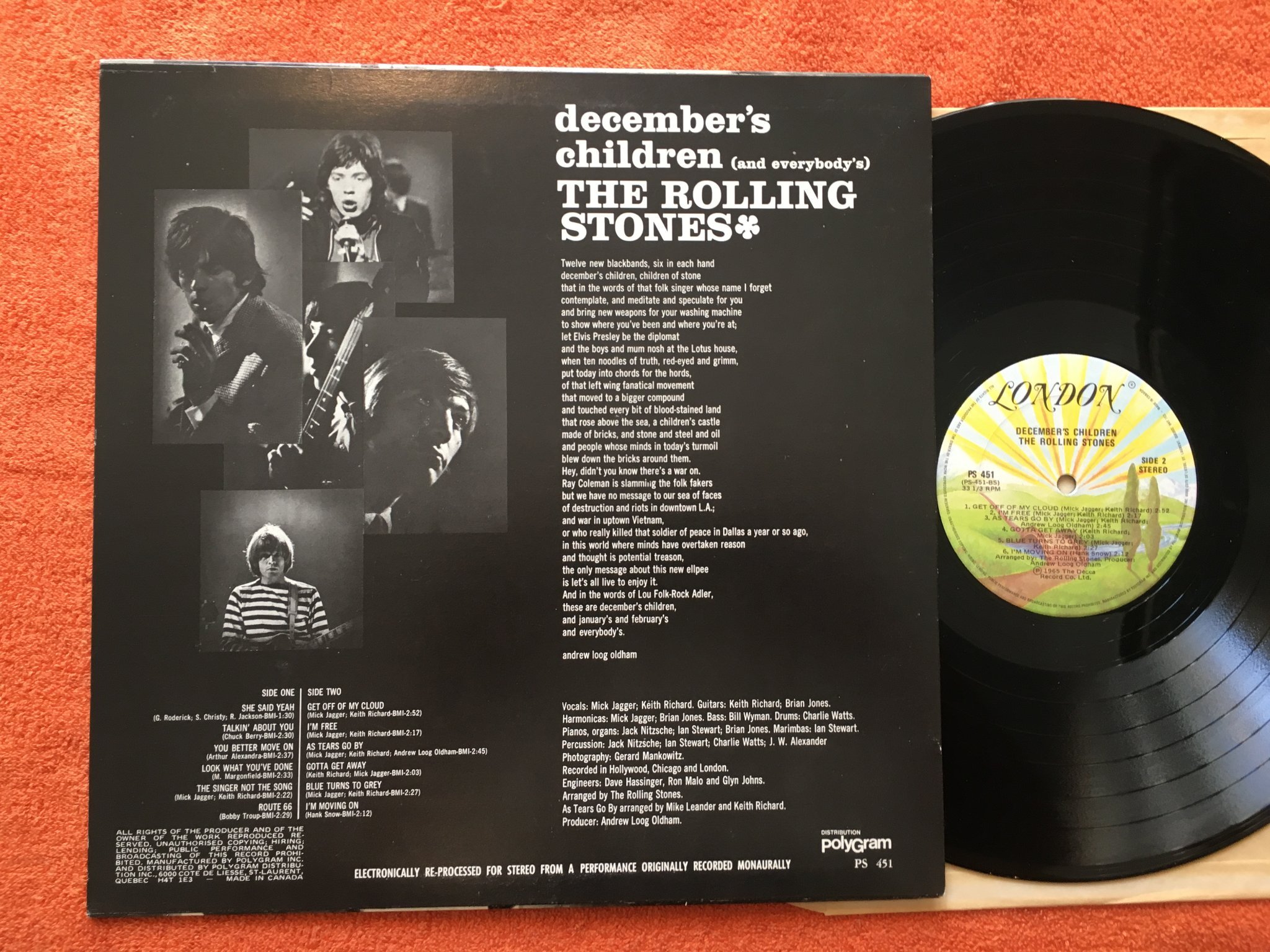 Omslagsbild för skivan THE ROLLING STONES december's children LP re CAN. LONDON PS 451