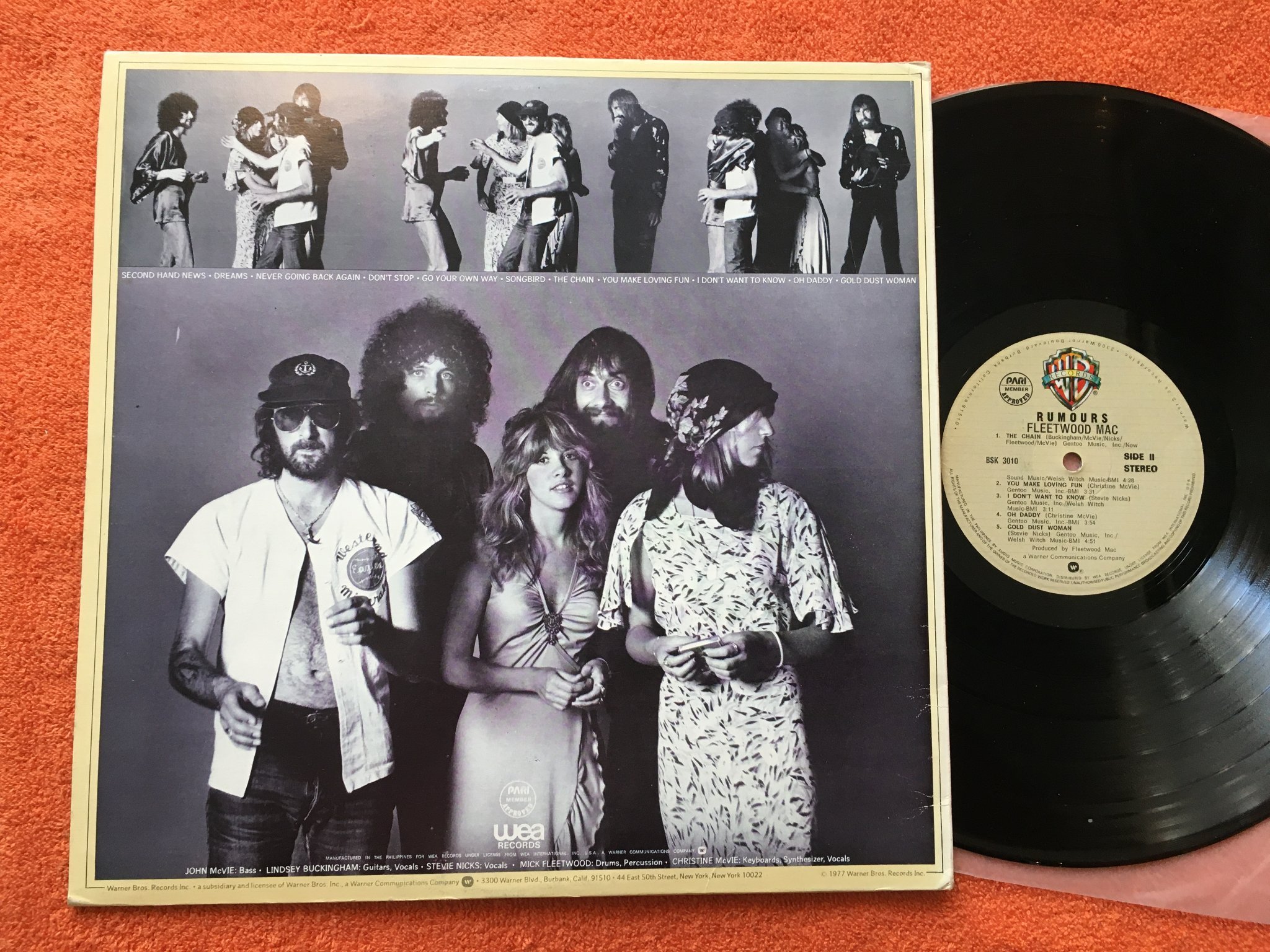 Omslagsbild för skivan FLEETWOOD MAC rumours LP -77 Philippines WARNER BROS BSK 3010