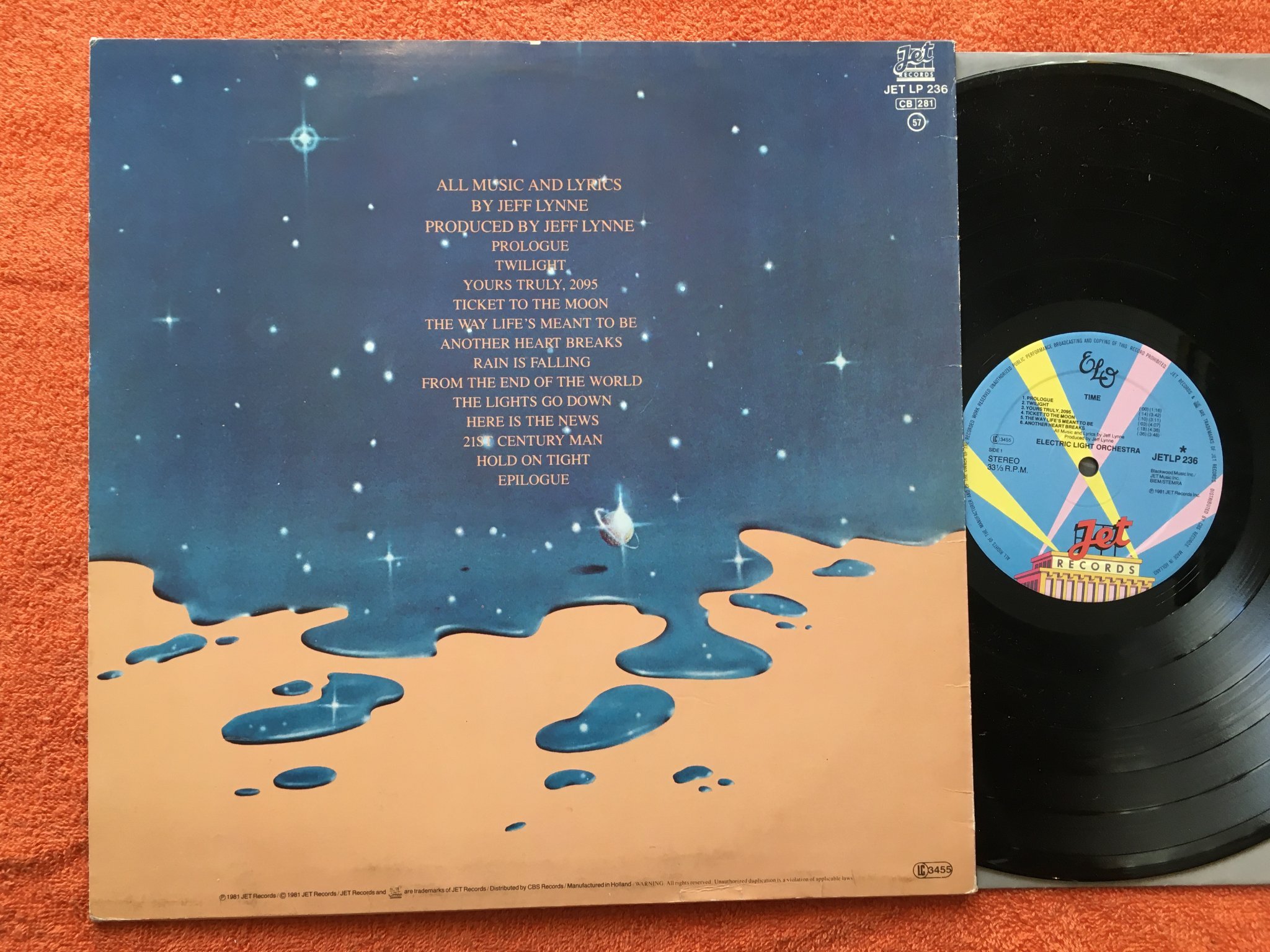 Omslagsbild för skivan ELECTRIC LIGHT ORCHESTRA time LP -81 Hol JET RECORDS JETLP 236