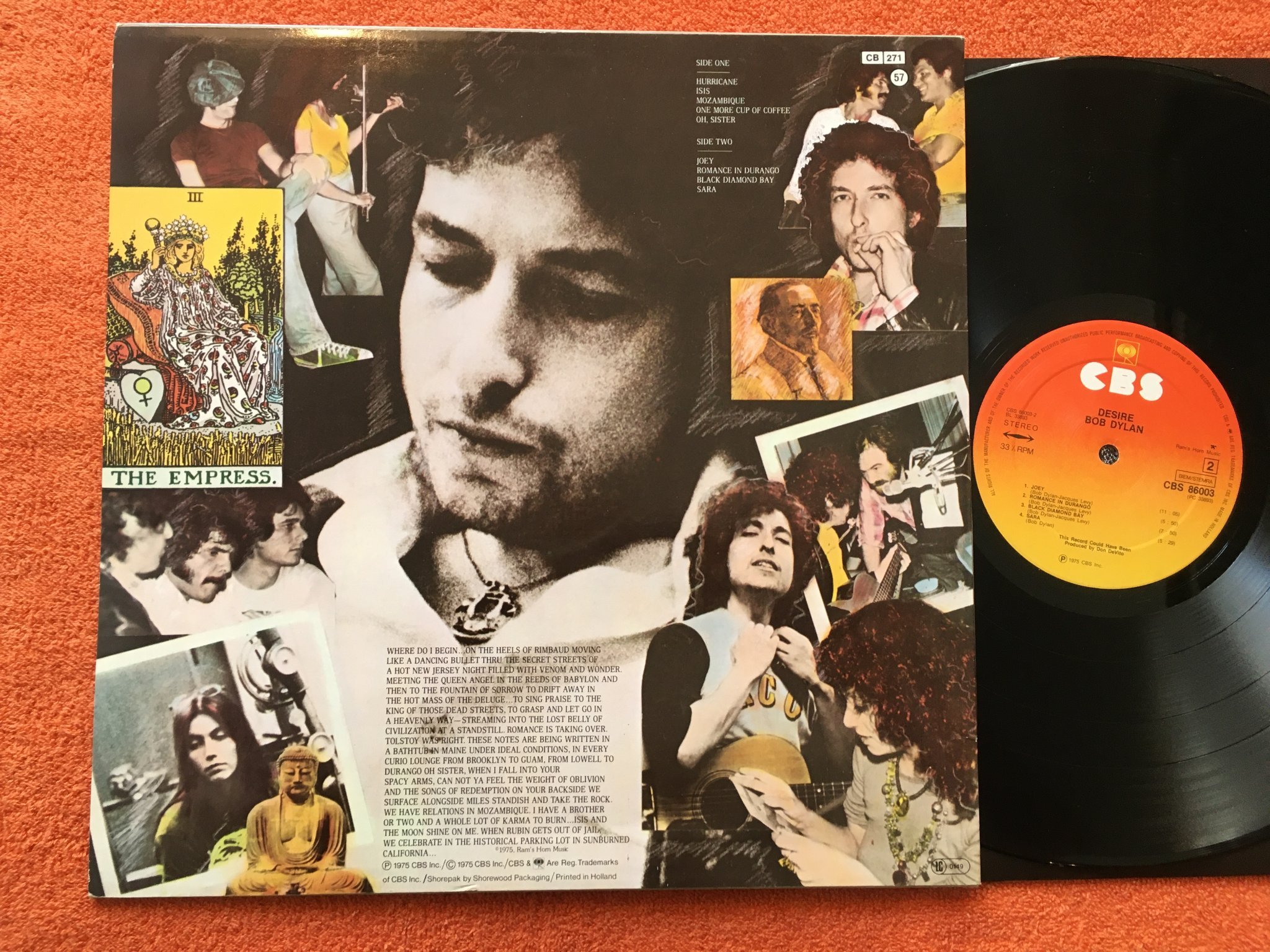 Omslagsbild för skivan BOB DYLAN desire LP -75 CBS 86003 "one more cup of coffee"