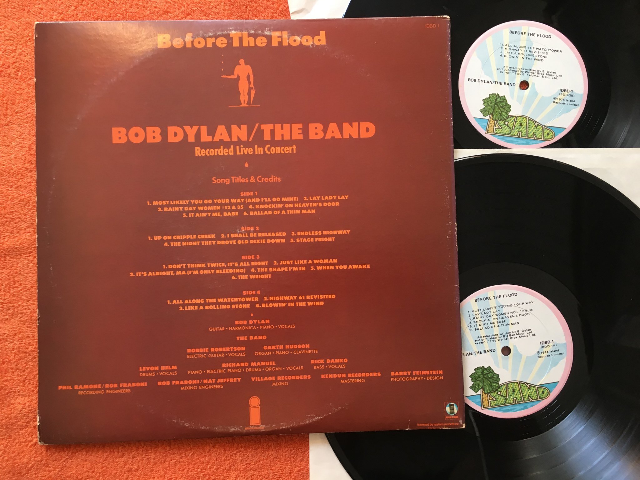 Omslagsbild för skivan BOB DYLAN before the flood 2xLP -74 US ISLAND IDBD-1