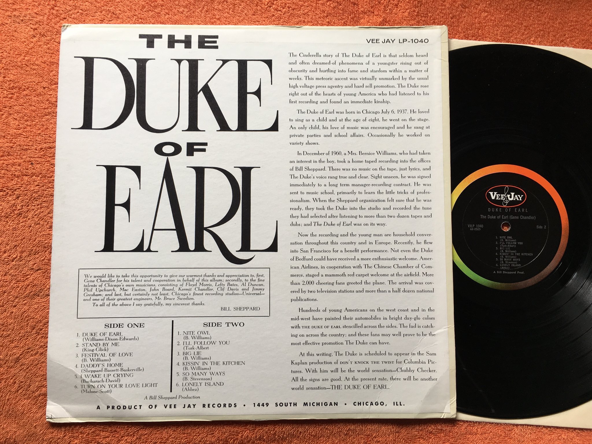 Omslagsbild för skivan GENE CHANDLER the Duke of Earl LP US VEE JAY VJLP 1040