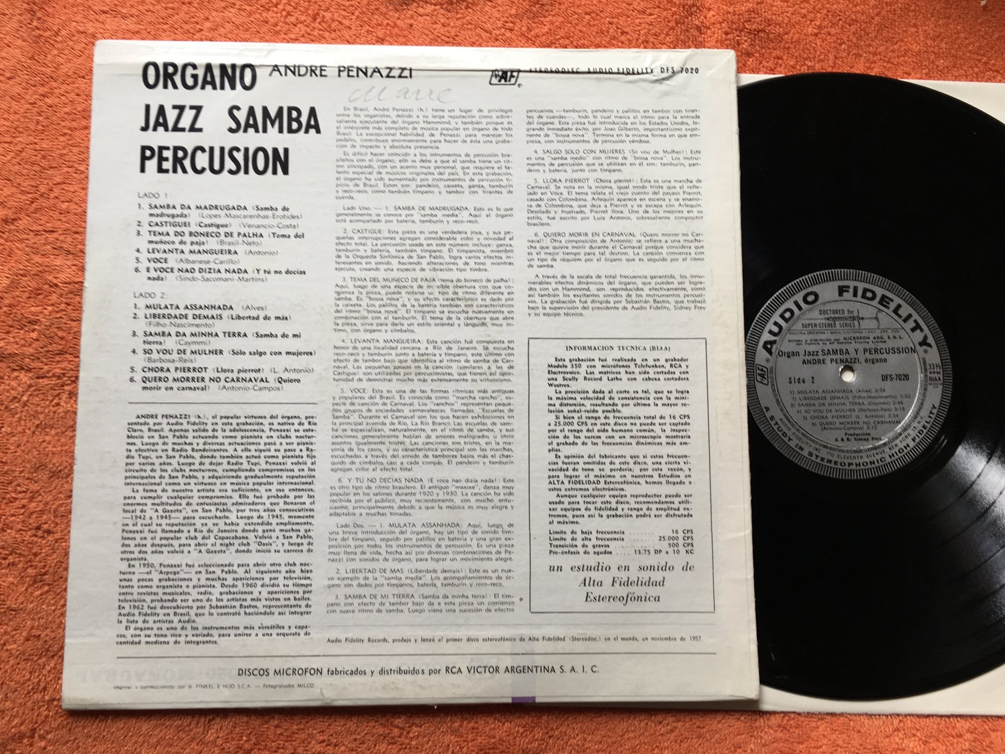 Omslagsbild för skivan ANDRE PENAZZI organ jazz samba y percussion LP US audio fidelity DFS 7020