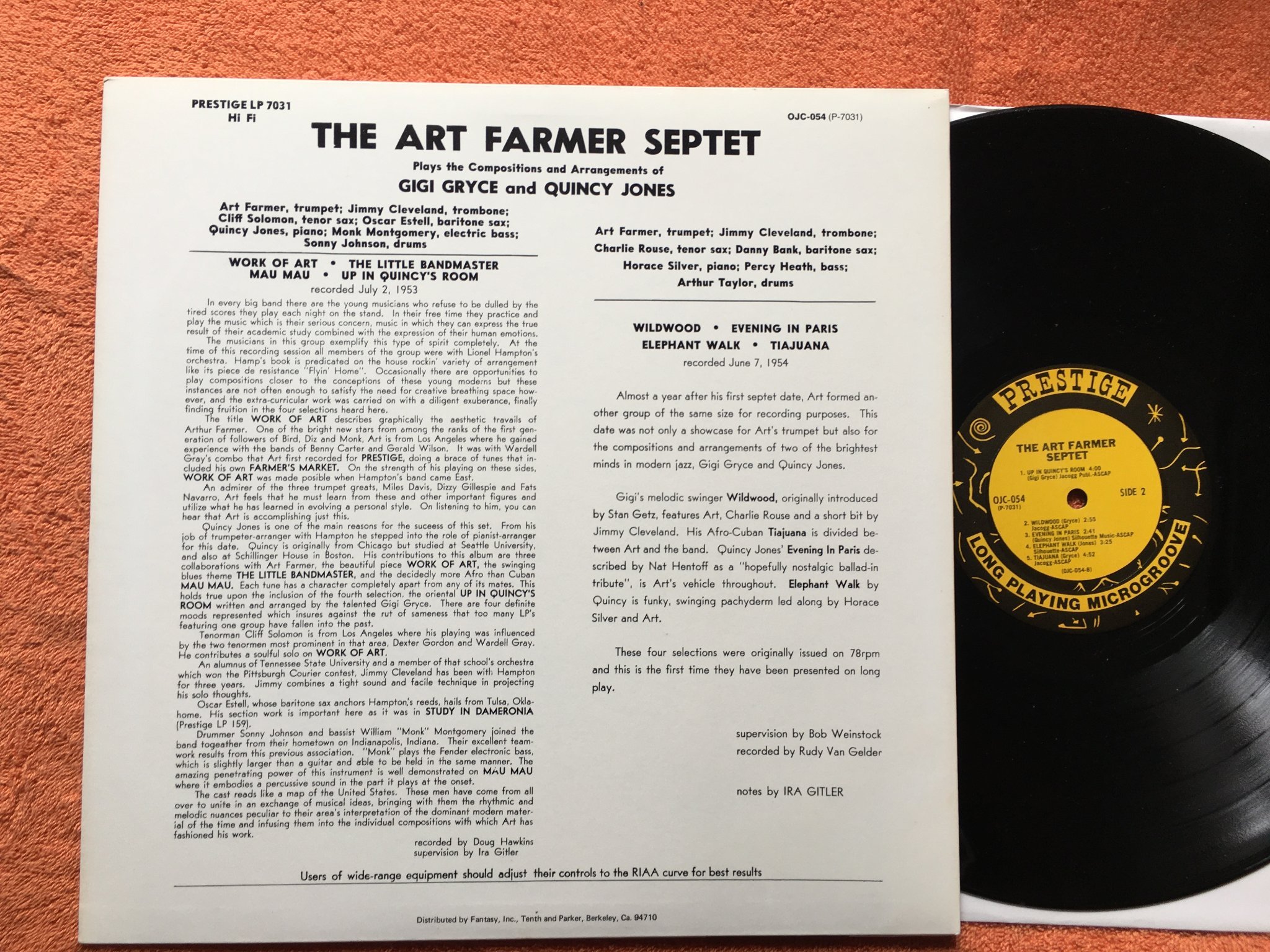 Omslagsbild för skivan THE ART FARMER SEPTET LP re PRESTIGE OJC-054 Gigi Gryce 