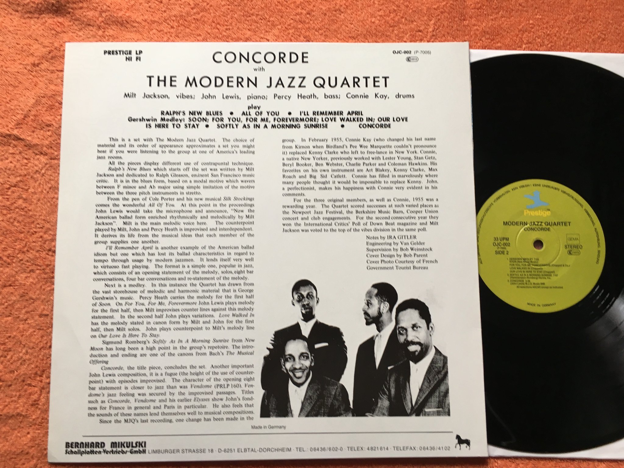 Omslagsbild för skivan MODERN JAZZ QUARTET concorde LP re Ger. PRESTIGE OJC-002