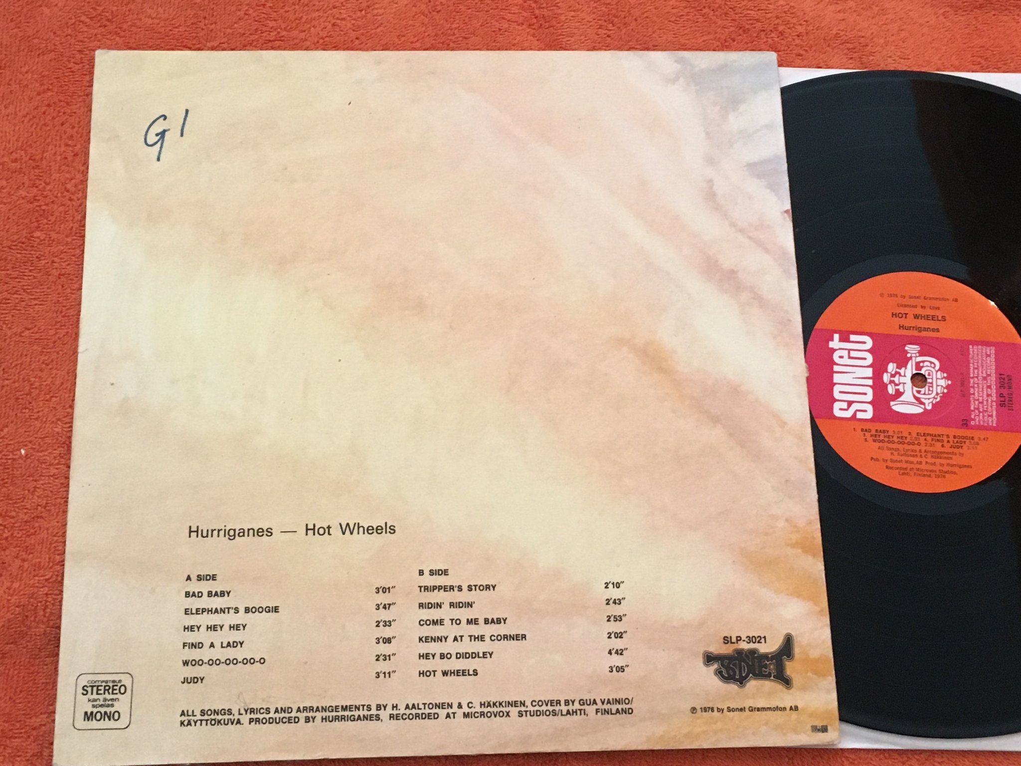Omslagsbild för skivan THE HURRIGANES hot wheels LP -76 Swe SONET SLP 3021 