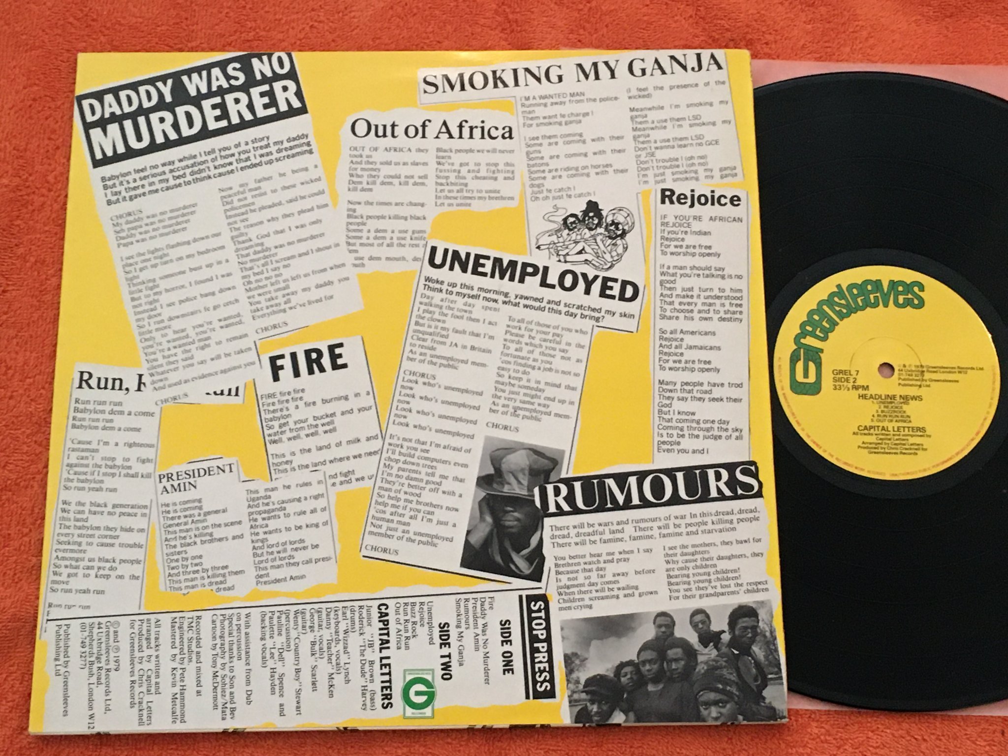 Omslagsbild för skivan CAPITAL LETTERS headlines news LP -79 Uk GREENSLEEVES GREL 7 reggae