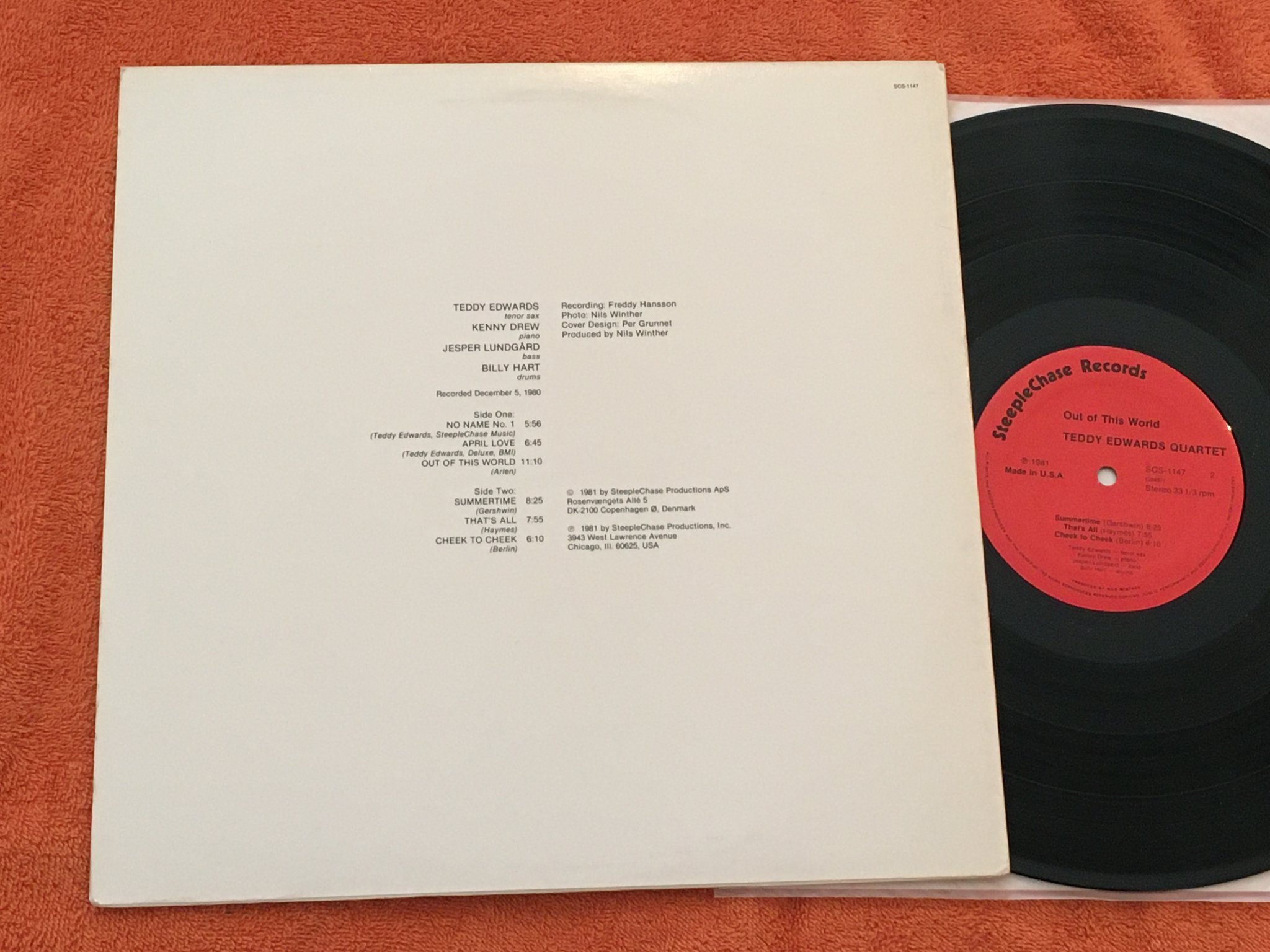 Omslagsbild för skivan TEDDY EDWARDS QUARTET out of this world LP -81 STEEPLECHASE SCS 1147