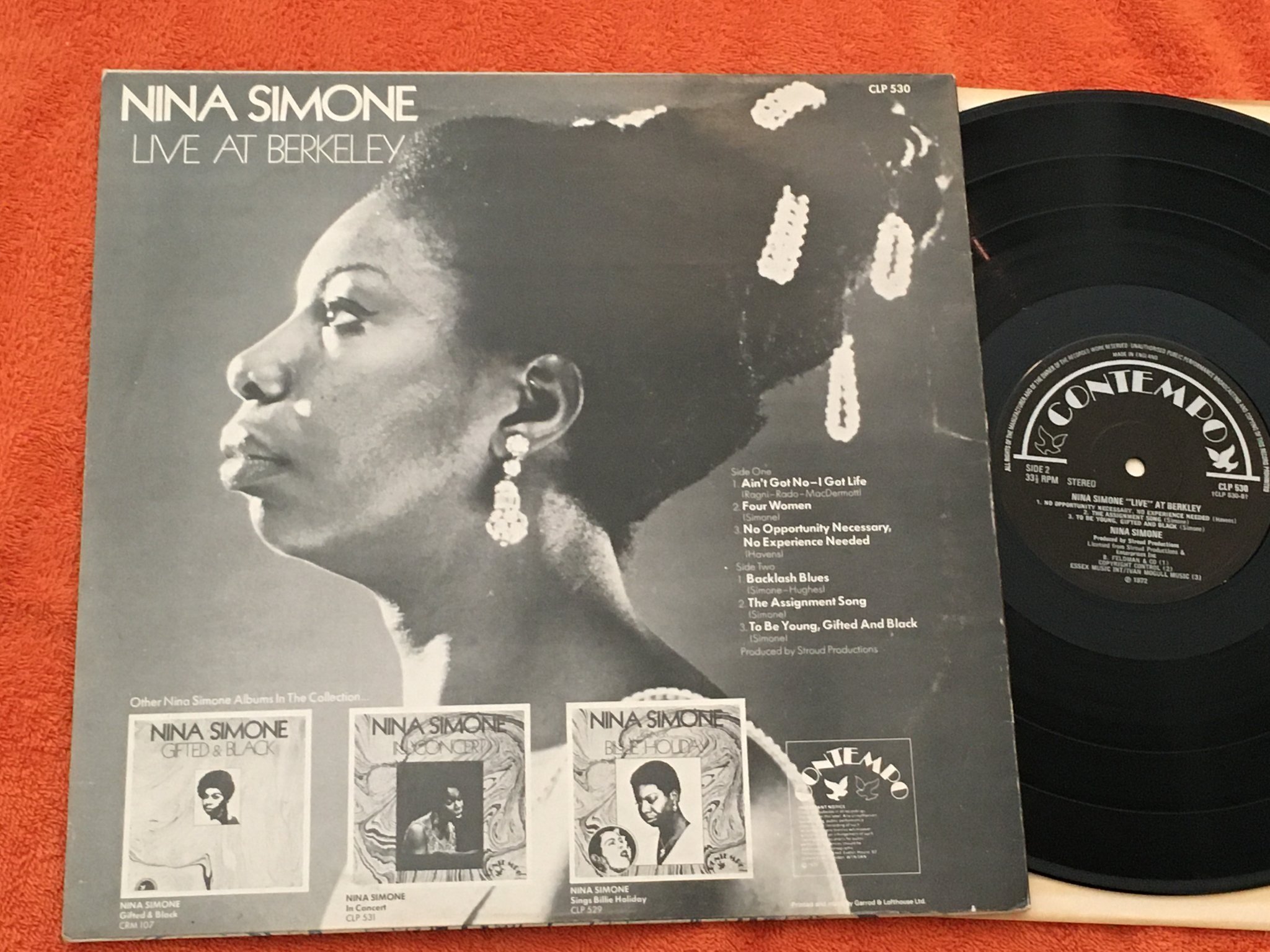 Omslagsbild för skivan NINA SIMONE live at Berkeley LP -72 UK CONTEMPO CLP 530