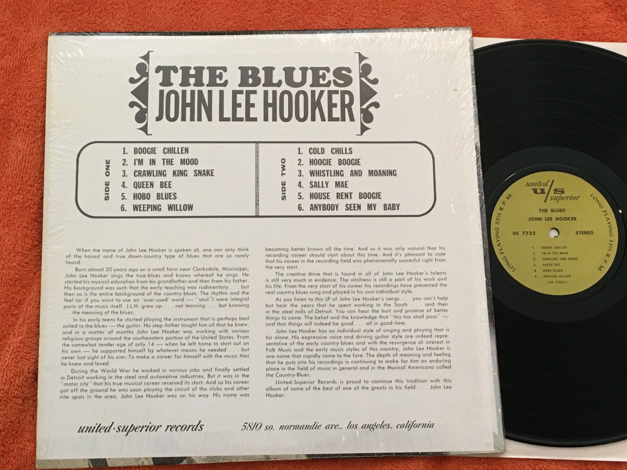 Omslagsbild för skivan JOHN LEE HOOKER the blues LP US UNITED SUPERIOR US 7725 