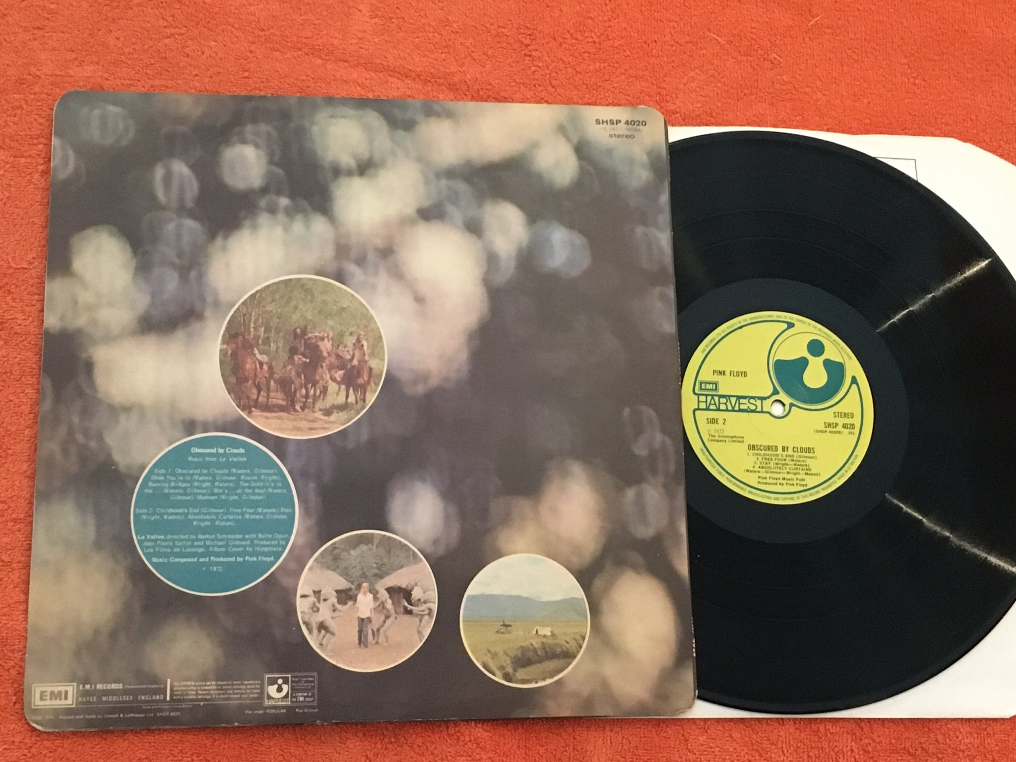 Omslagsbild för skivan PINK FLOYD obscured by clouds LP -72 UK HARVEST SHSP 4020