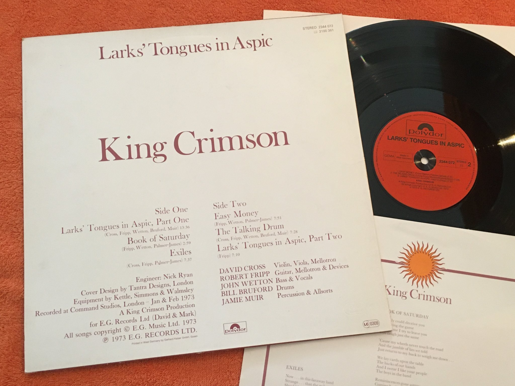 Omslagsbild för skivan KING CRIMSON larks' tongues in aspic LP Ger POLYDOR 2344072