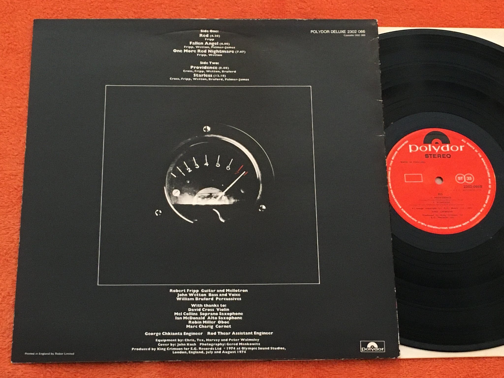 Omslagsbild för skivan KING CRIMSON red LP -74 UK POLYDOR 2302-066