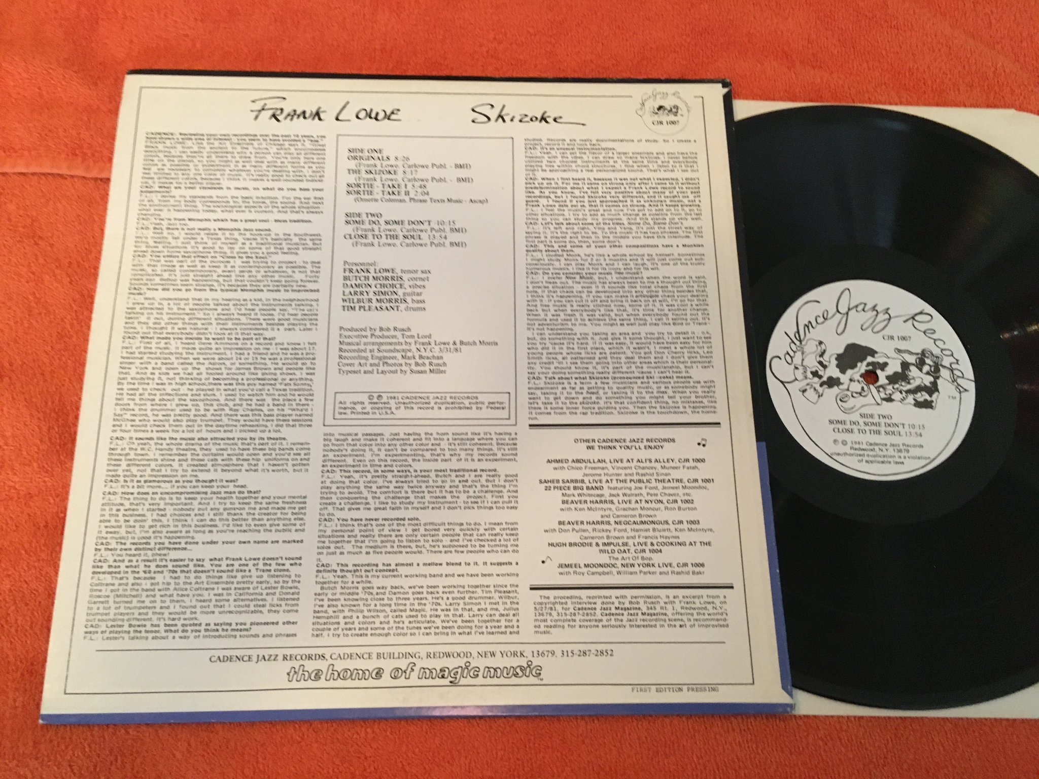 Omslagsbild för skivan THE FRANK LOWE SEXTET skizoke LP -81 US CADENCE JAZZ CJR 1007